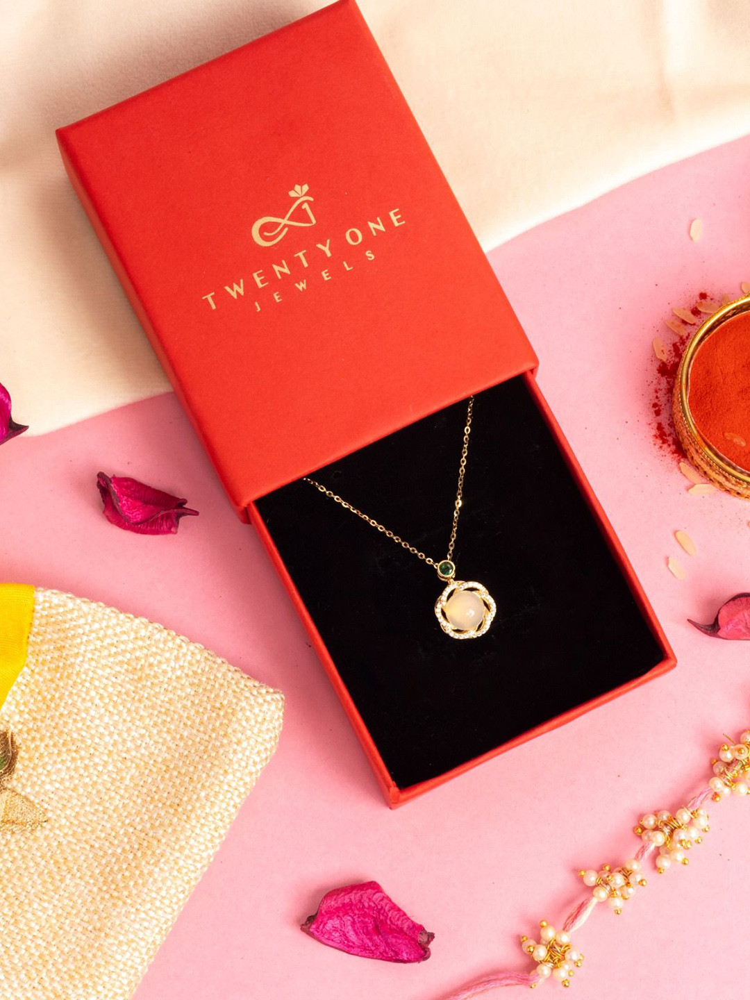 Twenty One Jewels Gold-Plated Oval Pendants with Chains