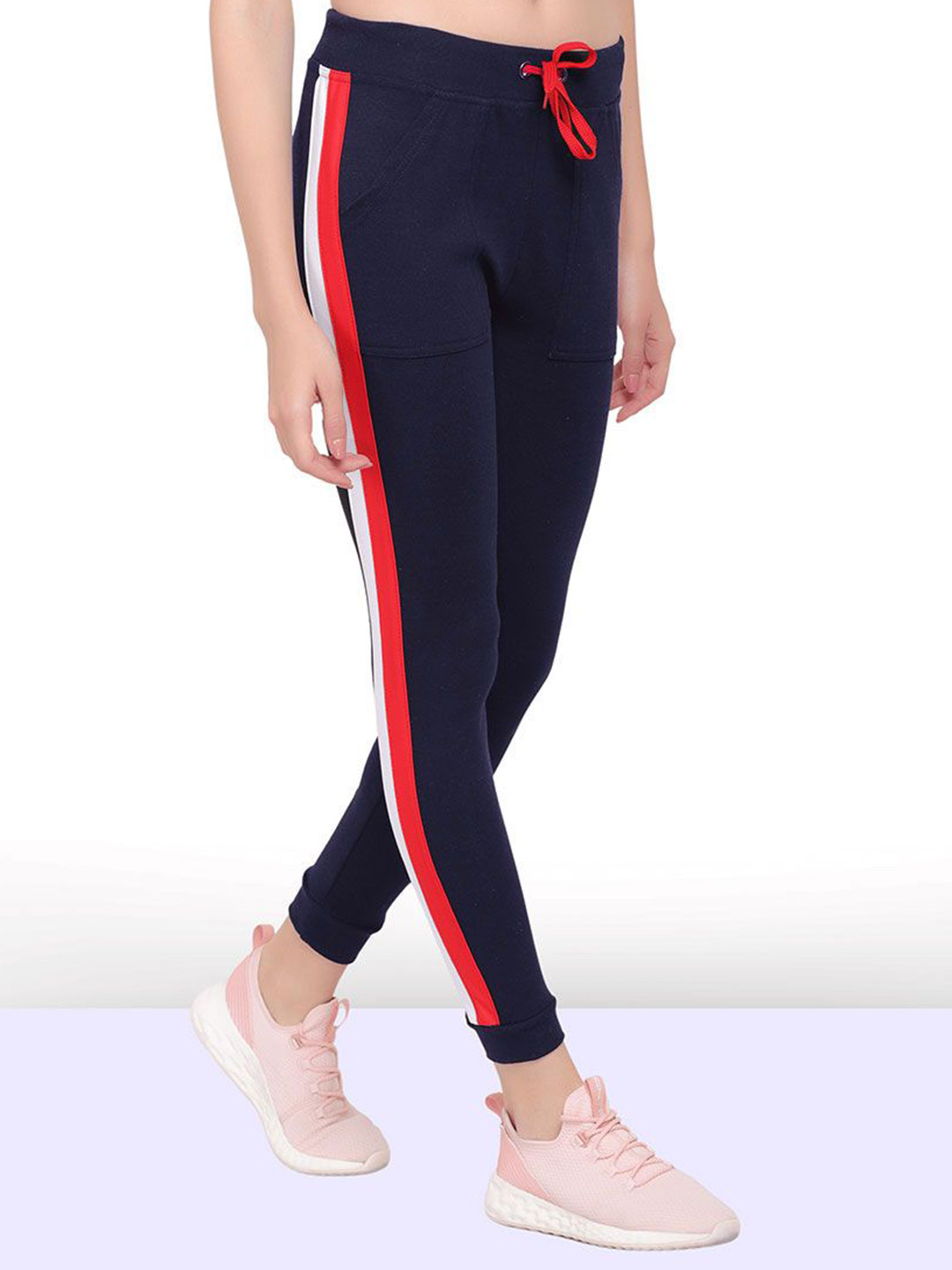 WellFitLook Women Ankle-Fit Ribbed Lycra Striped Track Pants