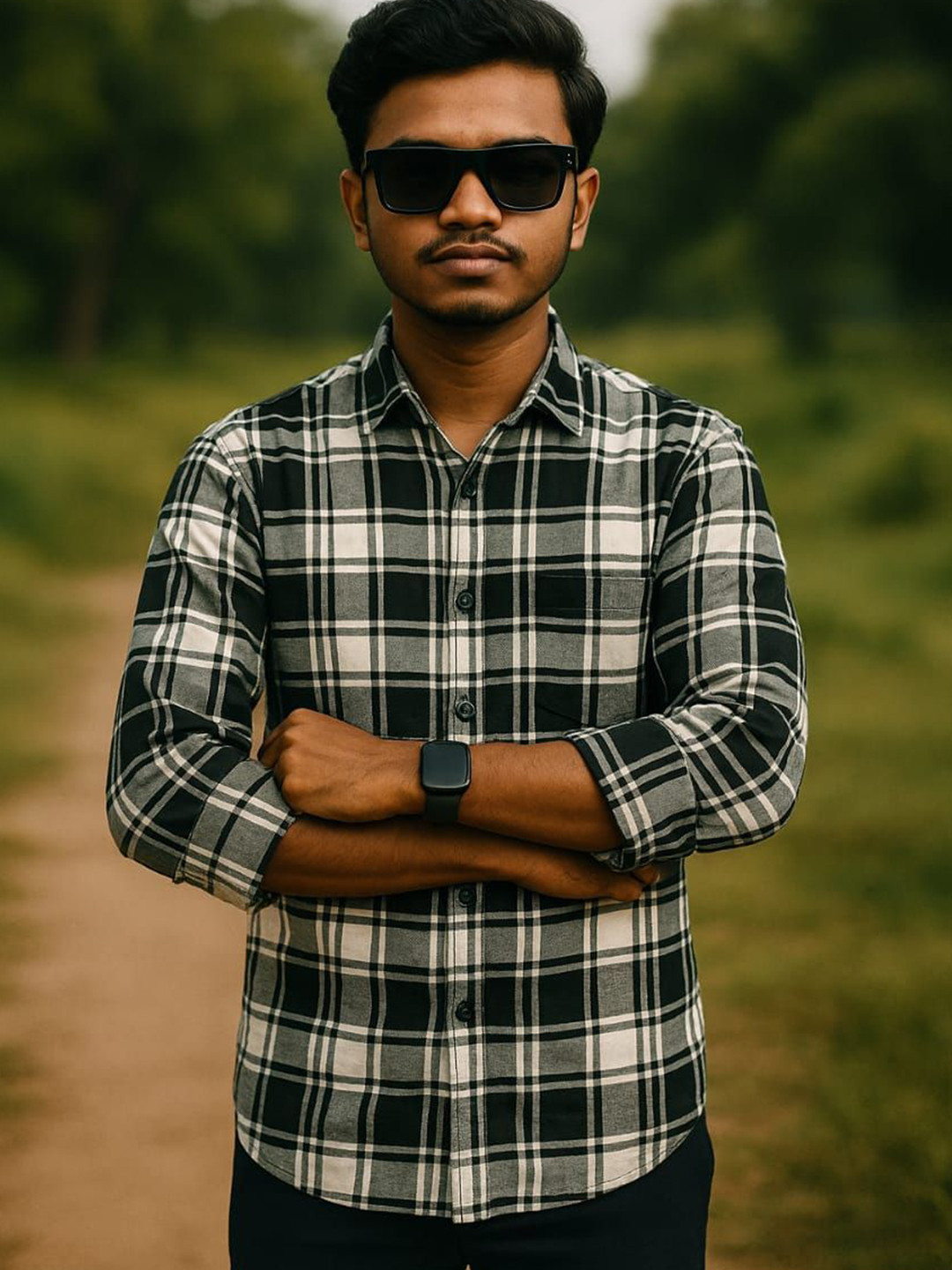 Raavi Men Comfort Fit Tartan Checked Spread Collar Cotton Casual Shirt
