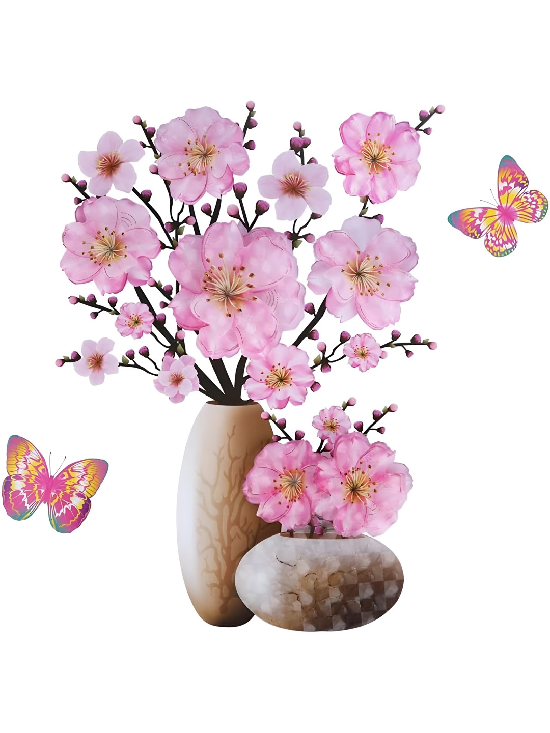 INDIAN ROYALS Pink & Brown  Plant Vase Printed Self-Adhesive & Durable Wall Sticker
