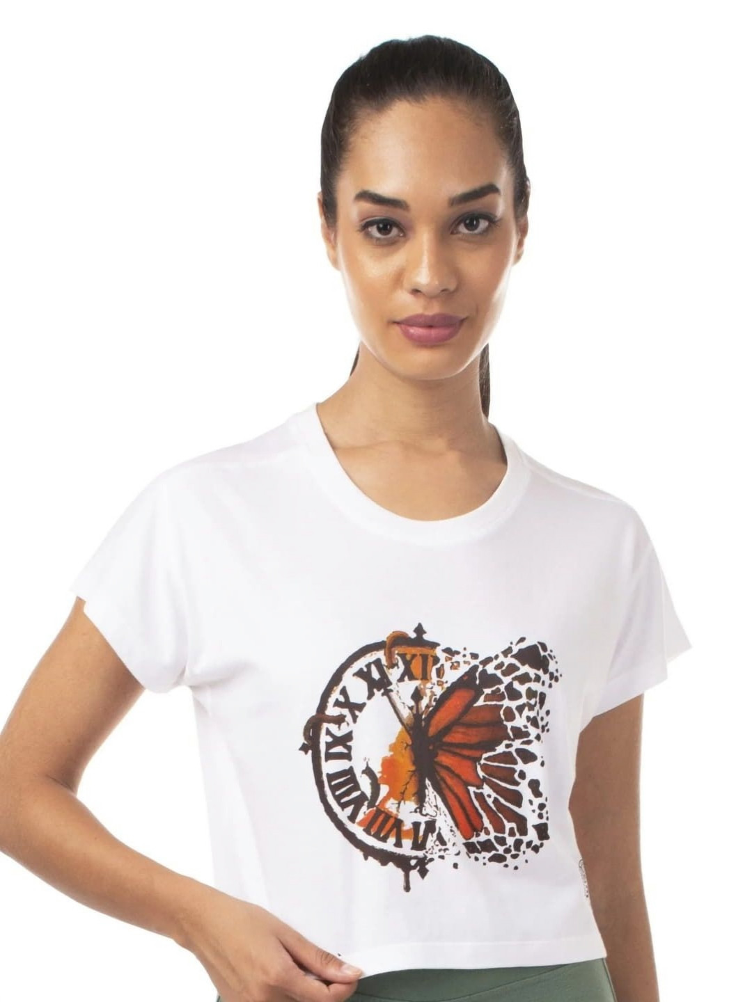 THIRD ELEMENT Women Bamboo Print Crop T-shirt