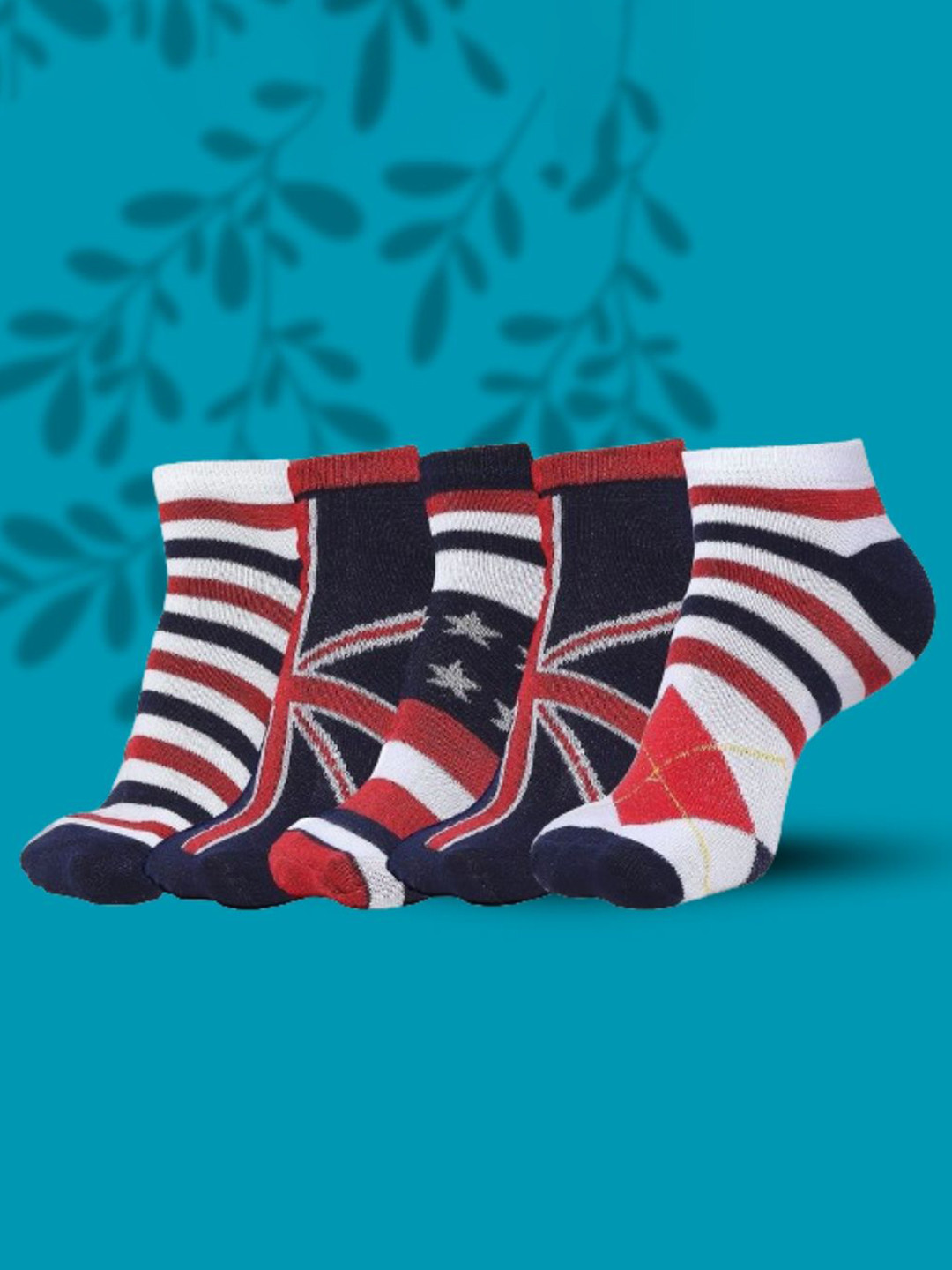 MJE Men Pack Of 5 Flag Patterned Ankle Length Socks