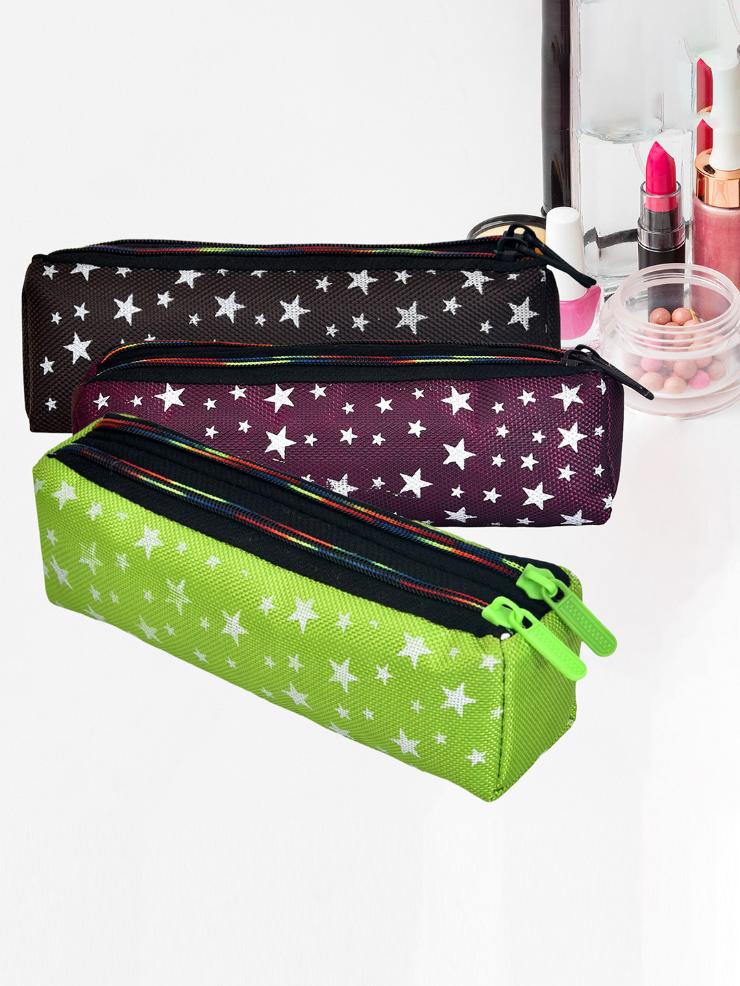 Kuber Industries 3Pcs Green & Black Printed Rexine Multi Utility Pouch