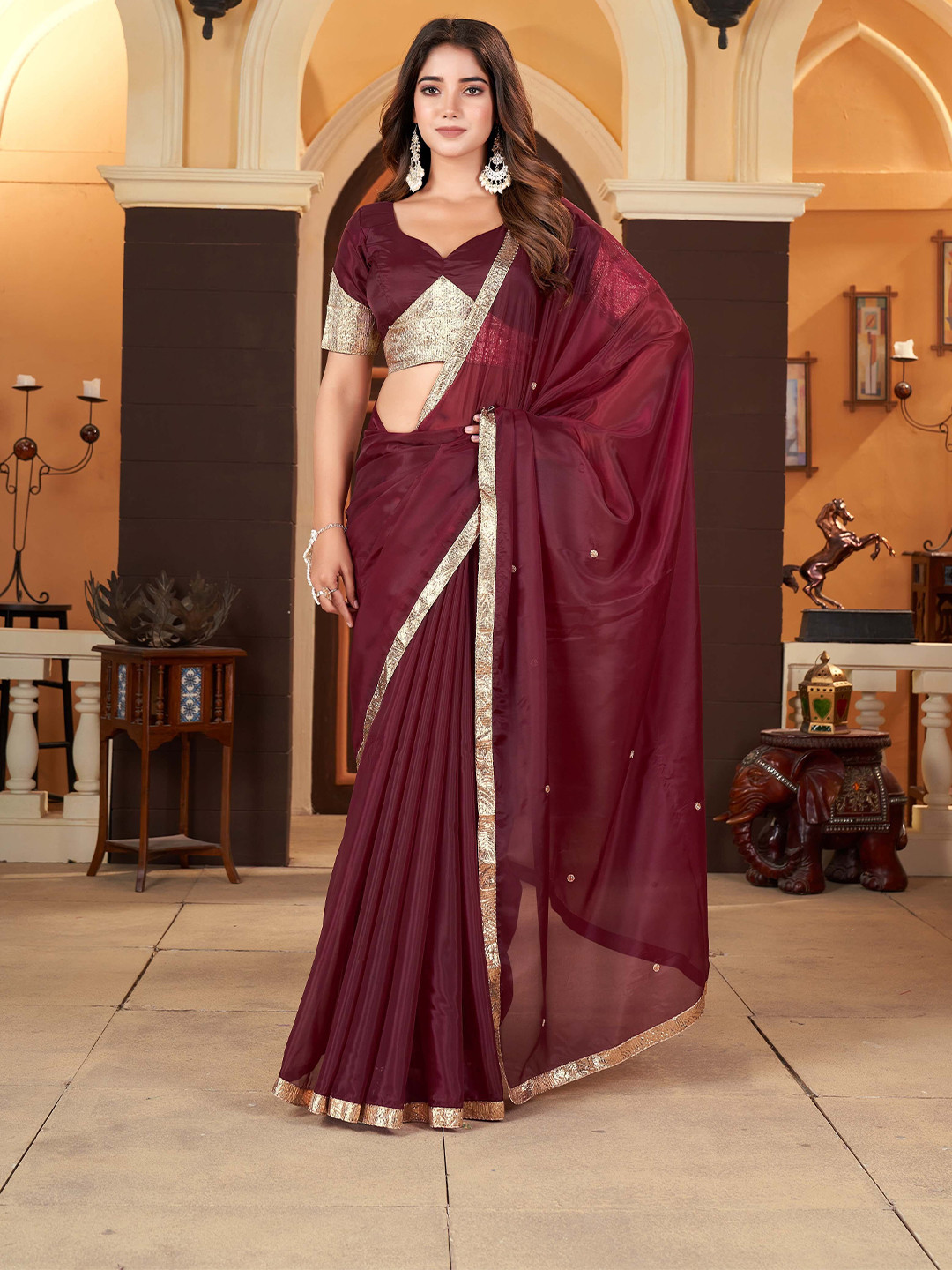 KLISHAA ART Women Satin Saree With Blouse Piece