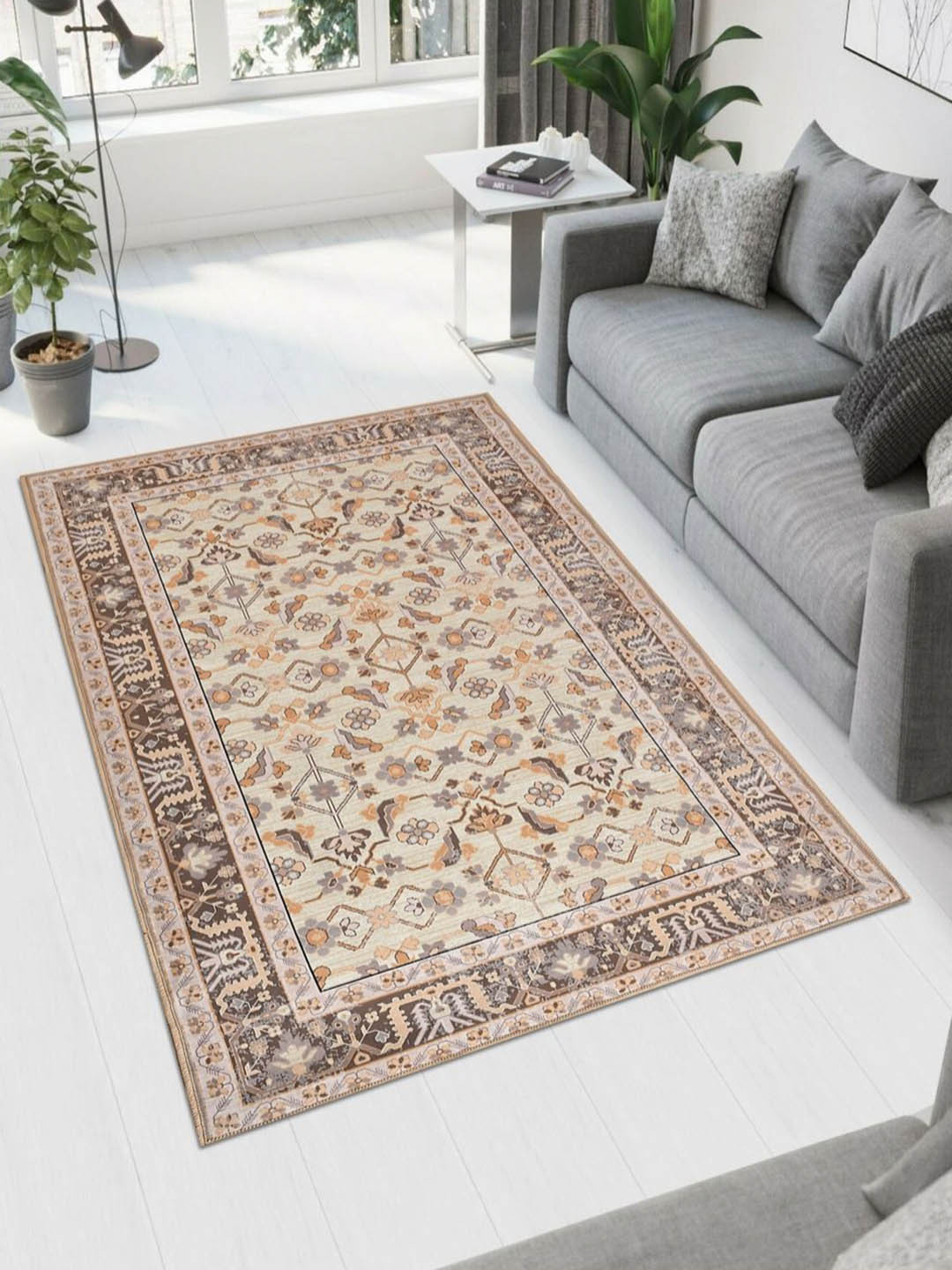MAA HOME CONCEPT Peach-Coloured Ethnic Motifs Anti-Skid Woollen Carpet