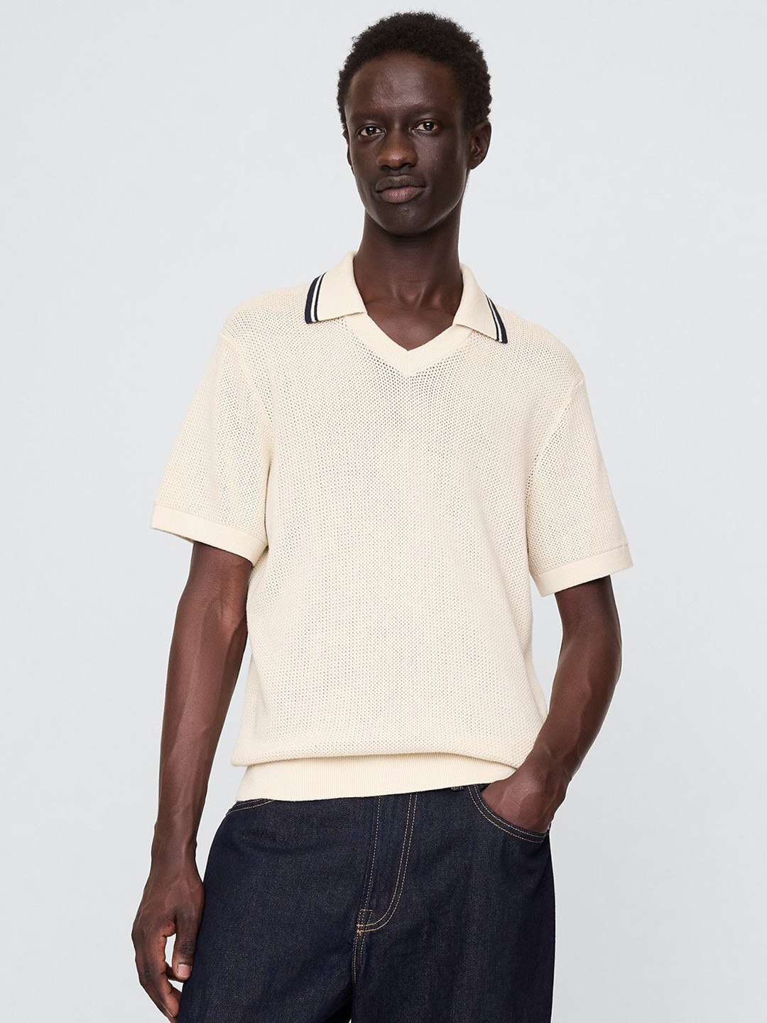 GAP Self Design Polo Collar Pure Cotton T-shirt