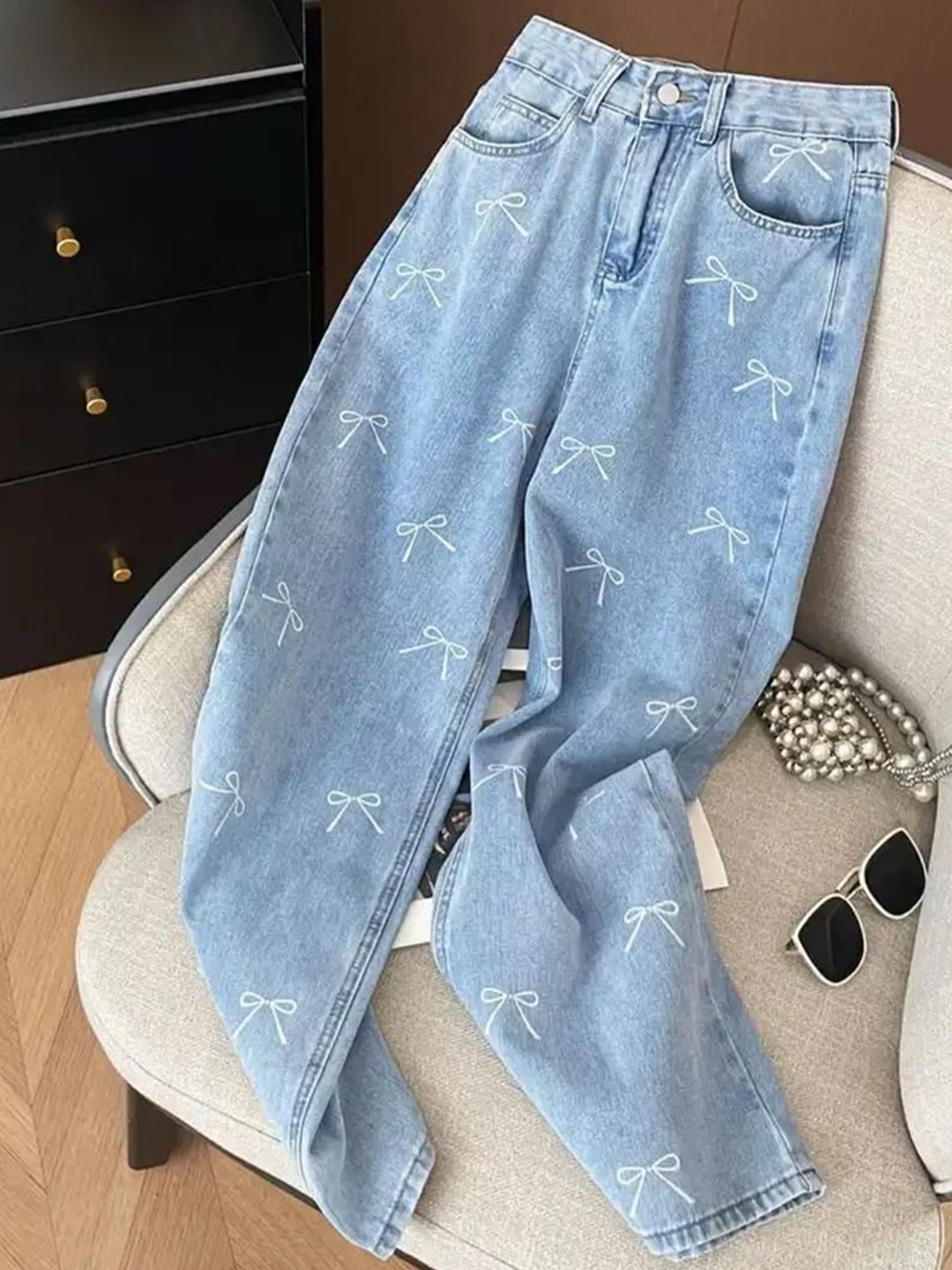 Miss Mosa By Akanksha  Blue Gabi Bow Denim Jeans