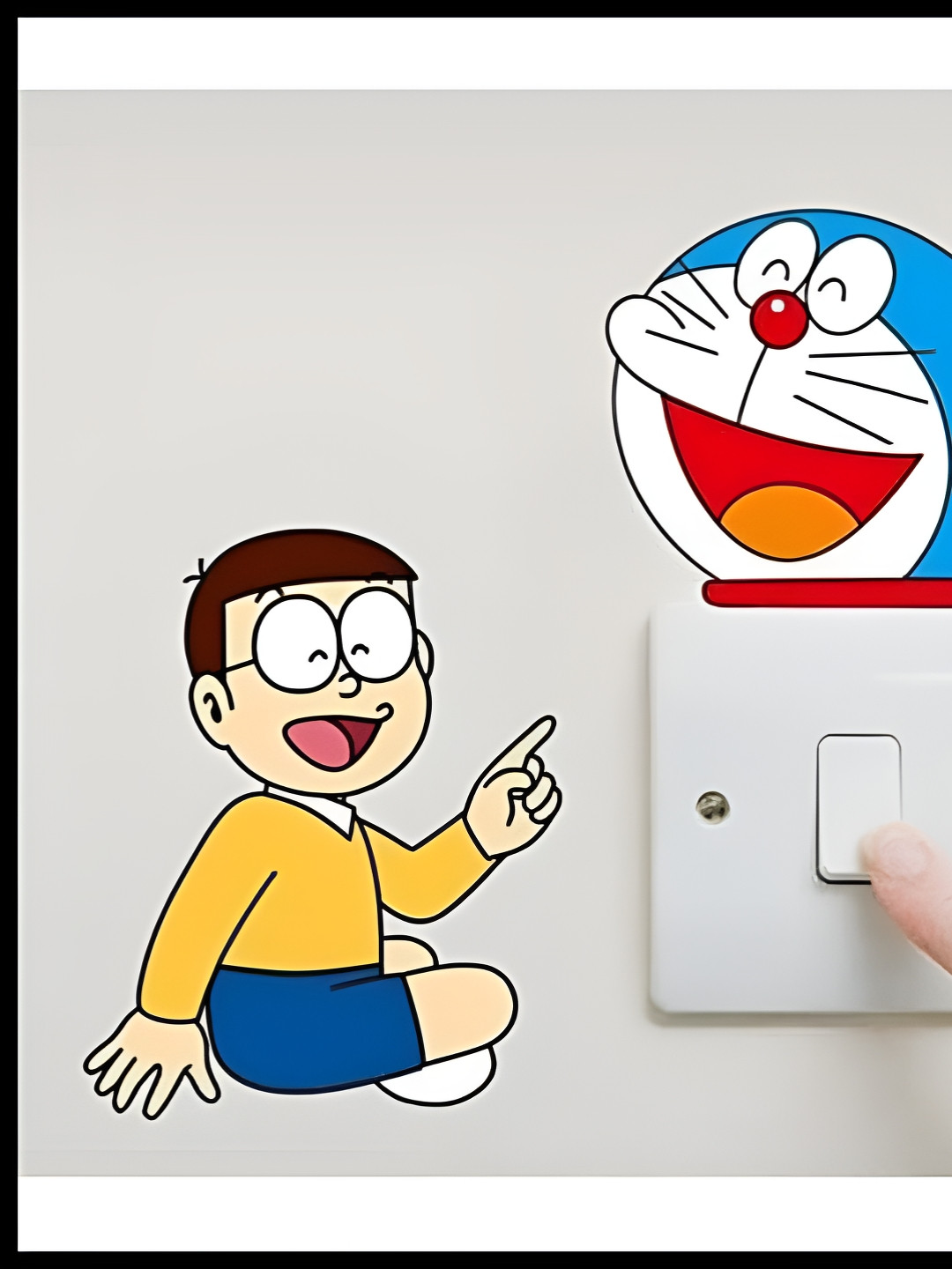 INDIAN ROYALS Blue & White Printed Waterproof Doremon Design Switch Board Wall Sticker