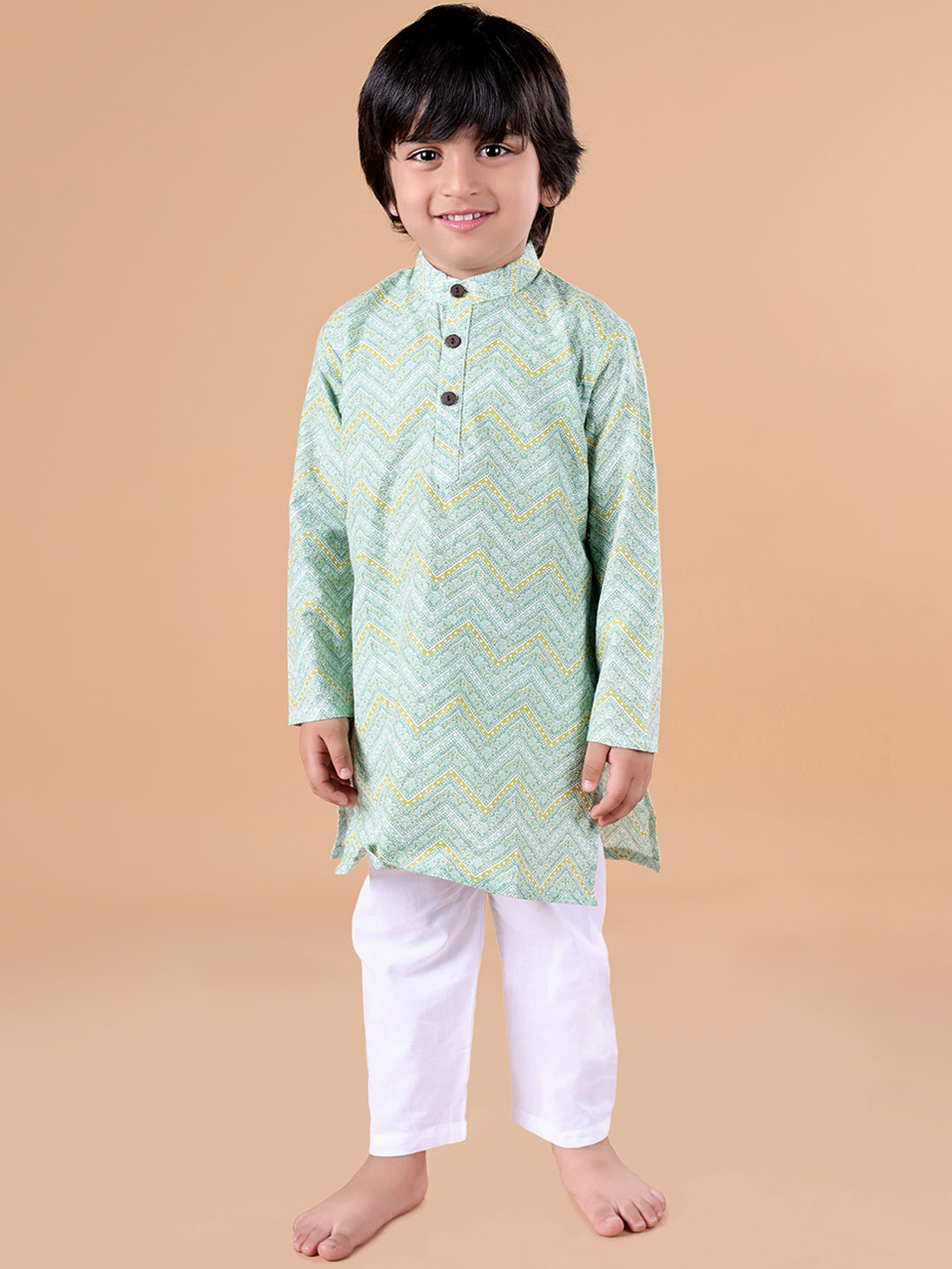 BEBE UNICORN Boy Printed Band Collar Regular Pure Cotton Kurta Set