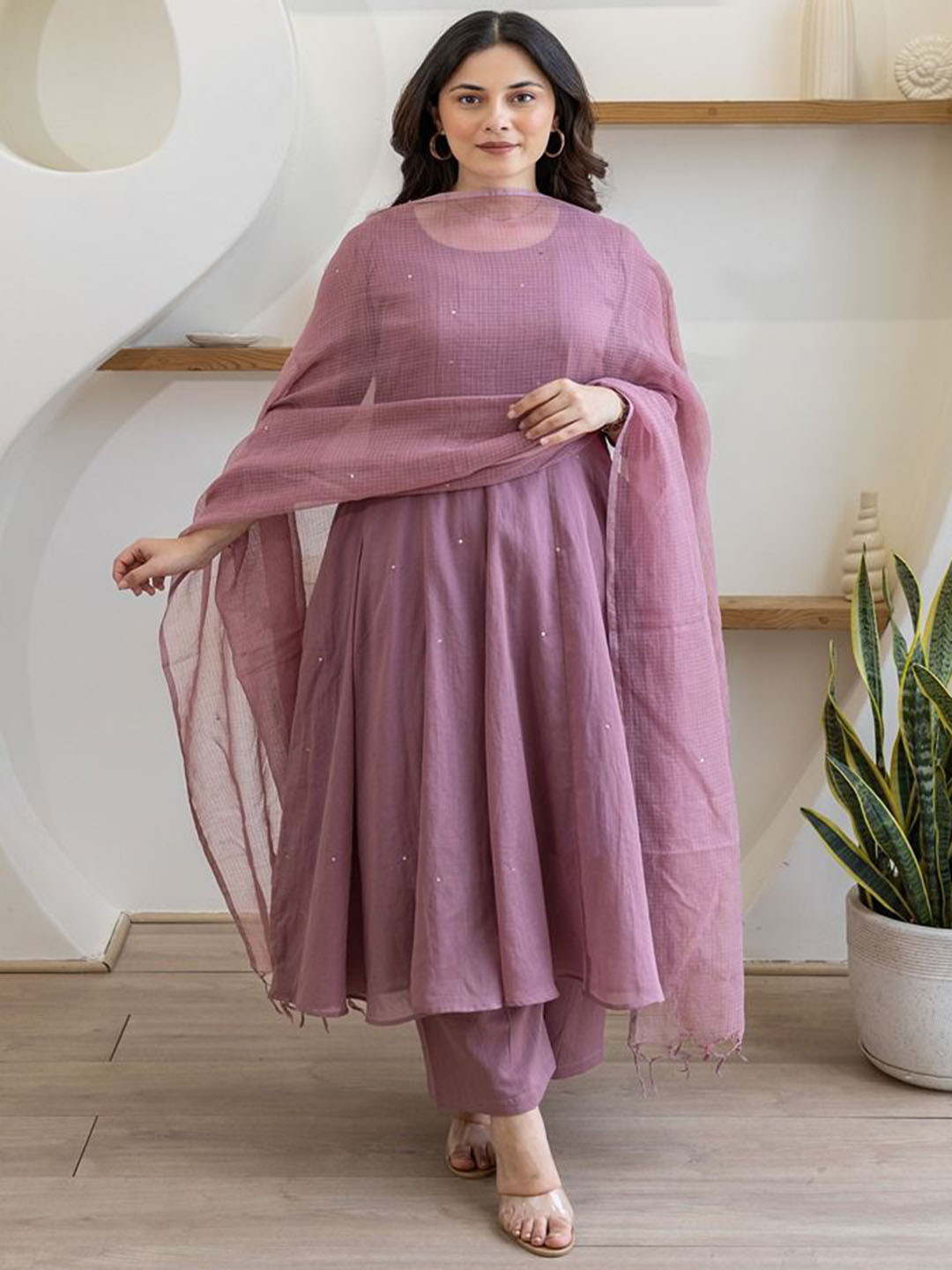 ASRUMO Women Solid Cotton Kurta with Trousers & Dupatta