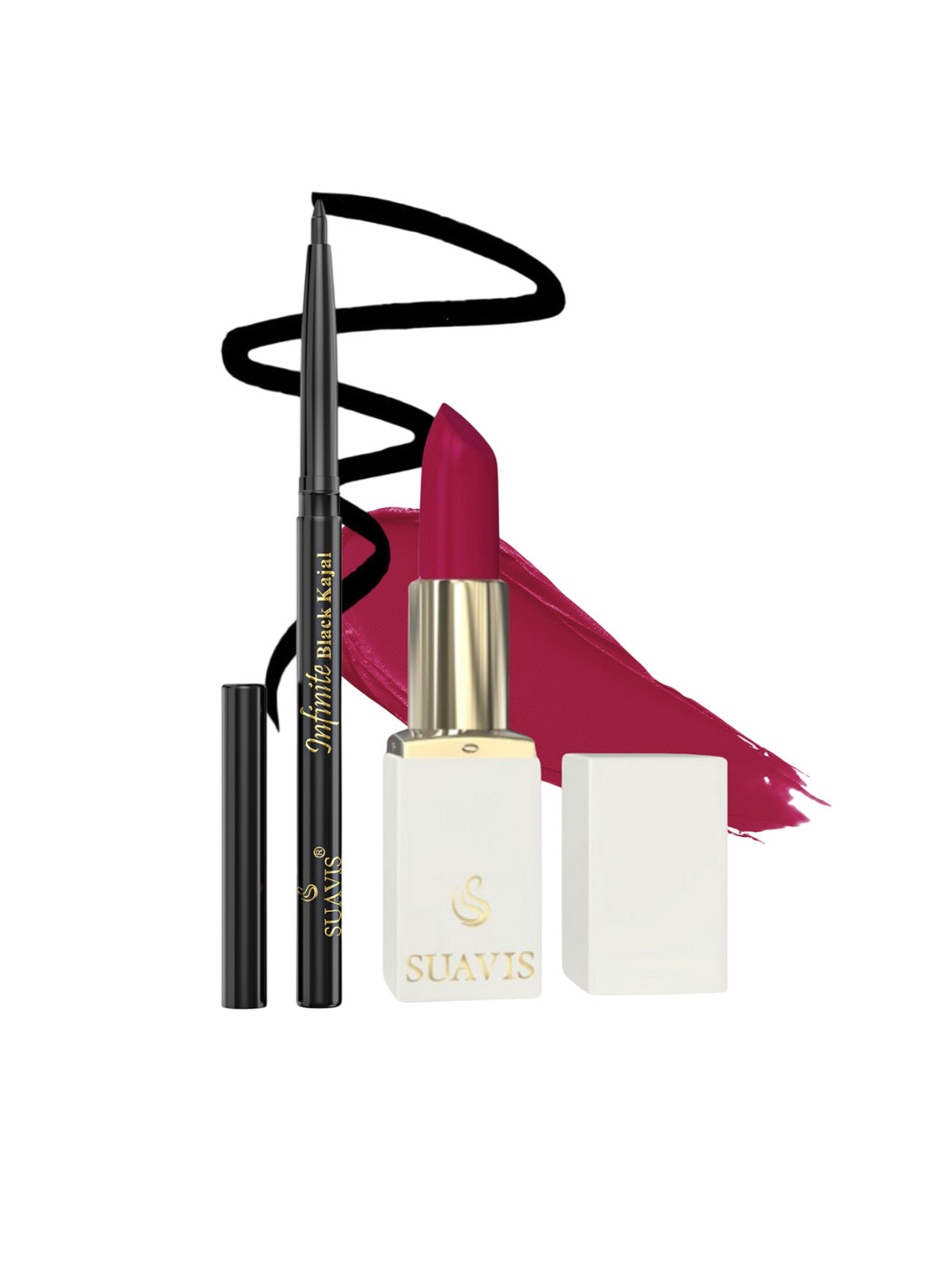 SUAVIS Set Of 2 Long Lasting Lipstick Red-Dahlia - 107 & Kajal Black - 401