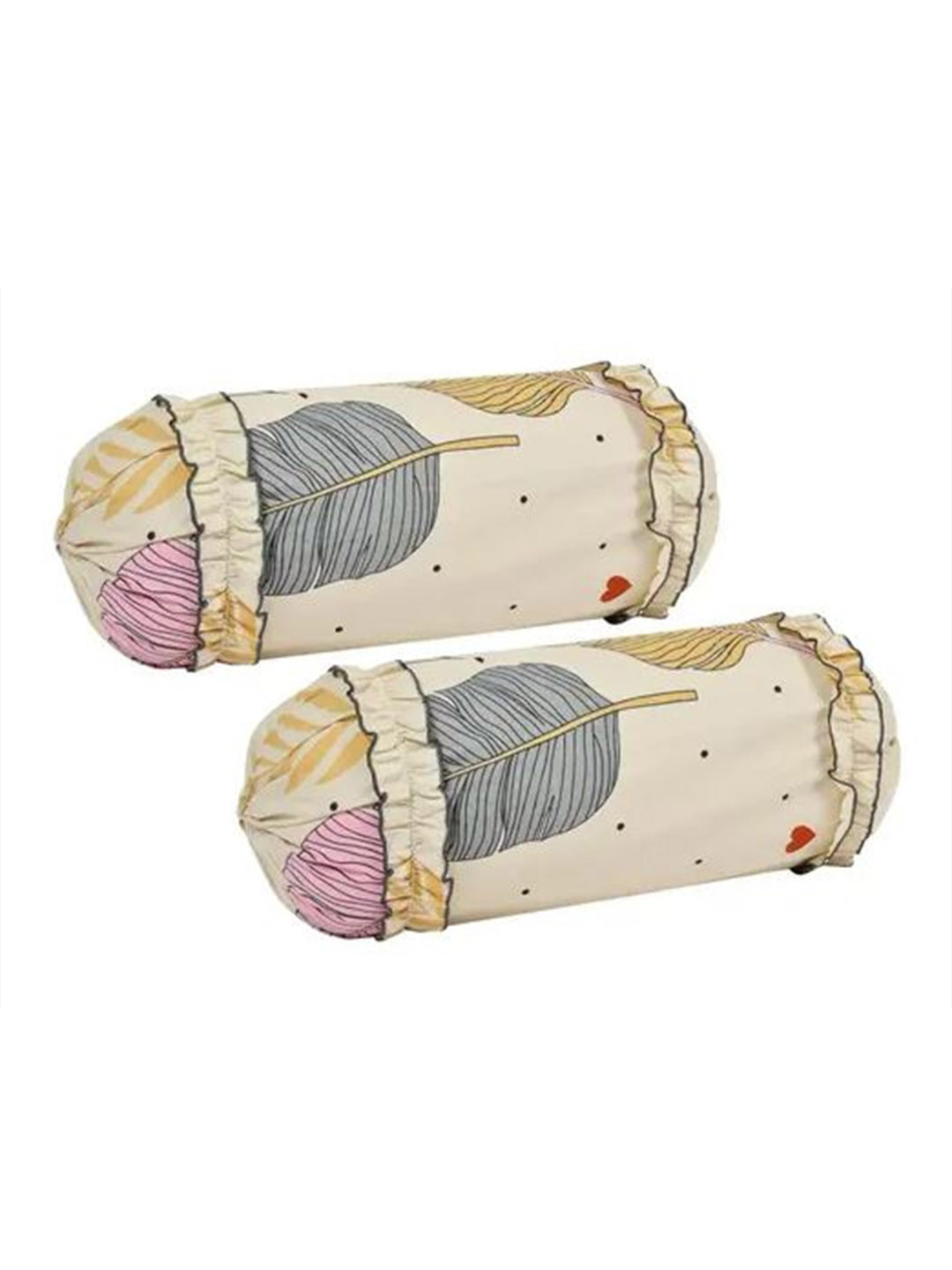 Luxmi Cotton Fabrics 2-Pcs Cream Colored & Grey Printed Bolster Covers