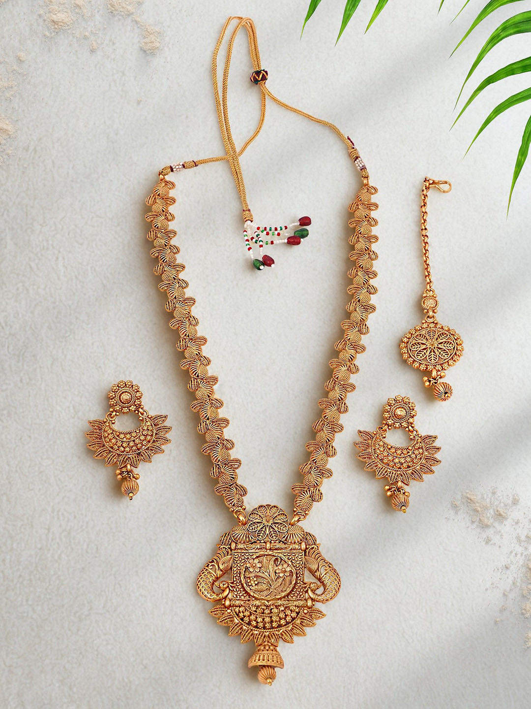 Adwitiya Collection Floral & Elephant Gold Plated Jewellery Set
