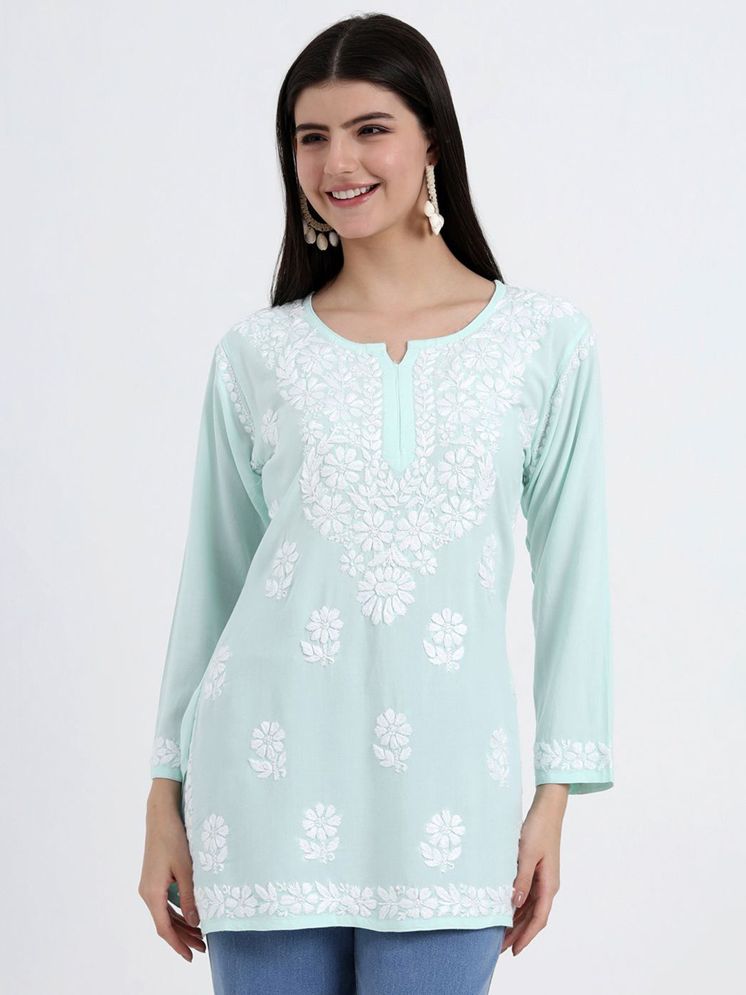 The Chikan Label Rayon Chikankari Short Top