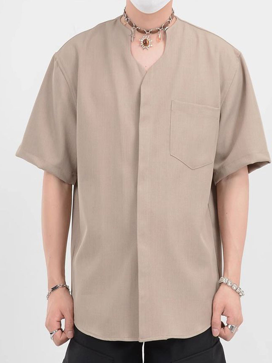 StyleCast x Revolte Collarless Oversized Formal Shirt