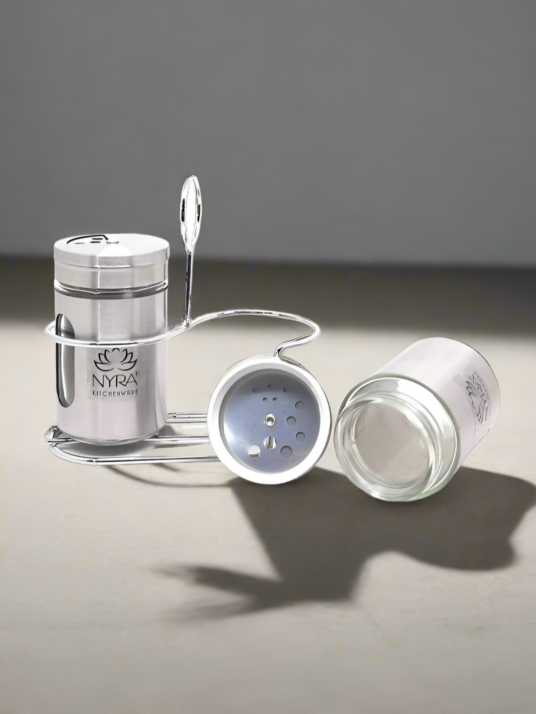 Nyra Kitchenware 2-Pcs Silver-Toned Salt & Pepper Shakers