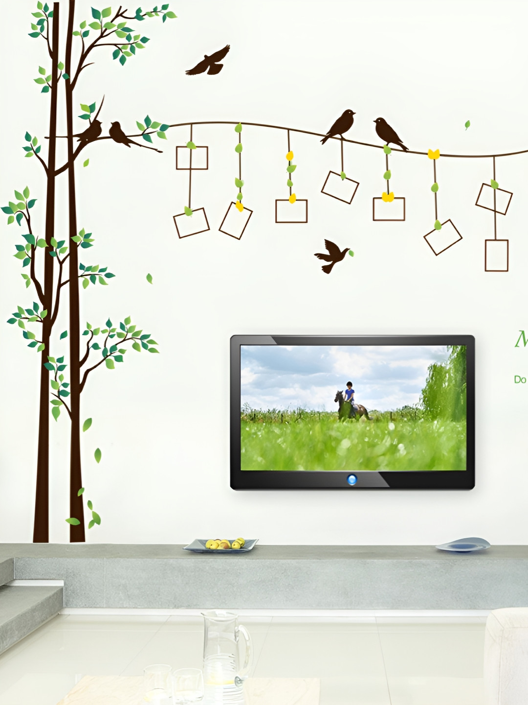 INDIAN ROYALS Green & Black Family Photo Tree Printed Self-Adhesive & Durable Wall Sticker