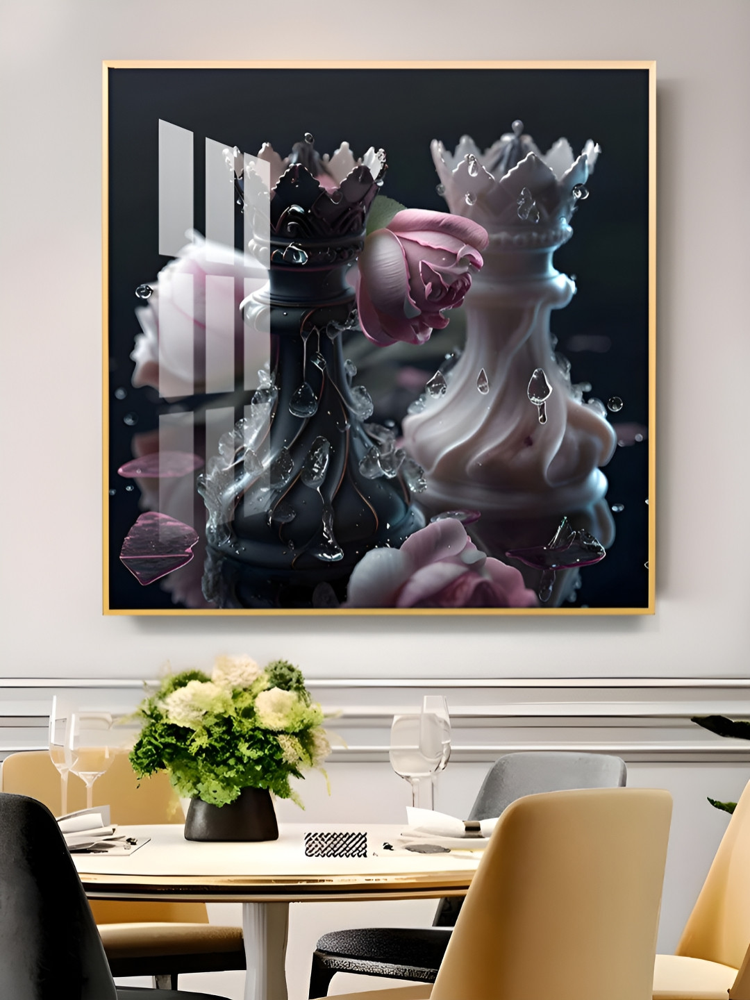 THE NEXT DECOR Black Rose Timeless Contrast Glass Finish Square Wall Art