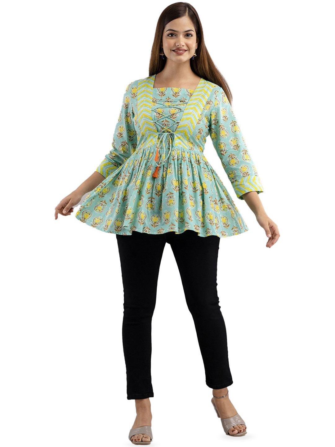 DMP EXPORT Floral Printed Peplum Top
