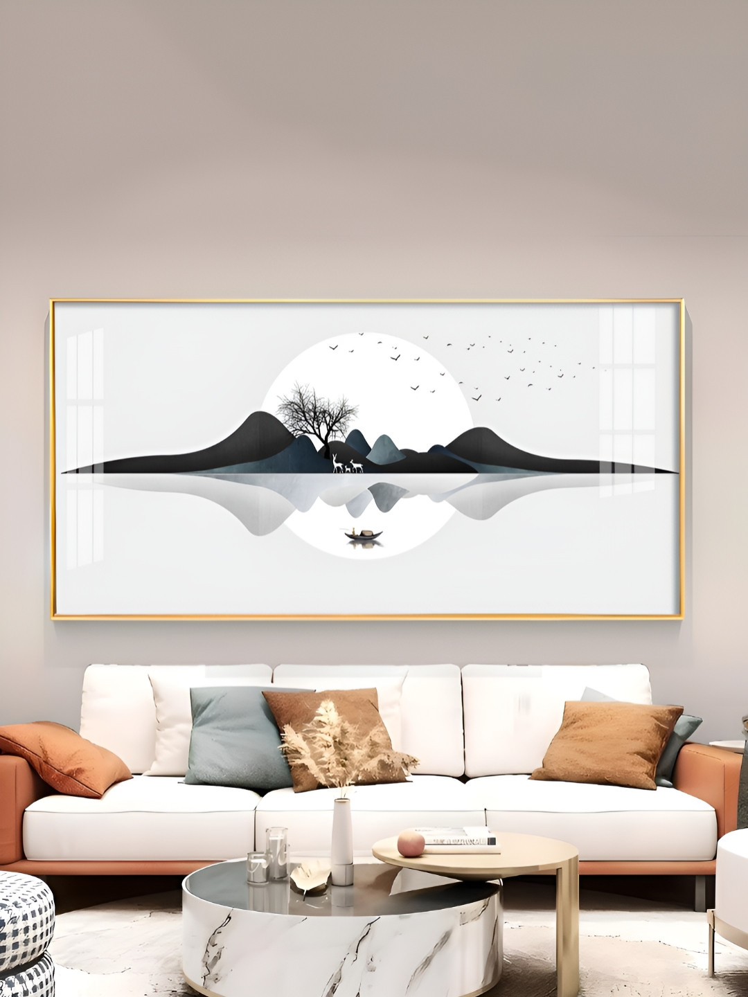 THE NEXT DECOR Watercolor Mountains Glass Finish Horizontal Wall Art