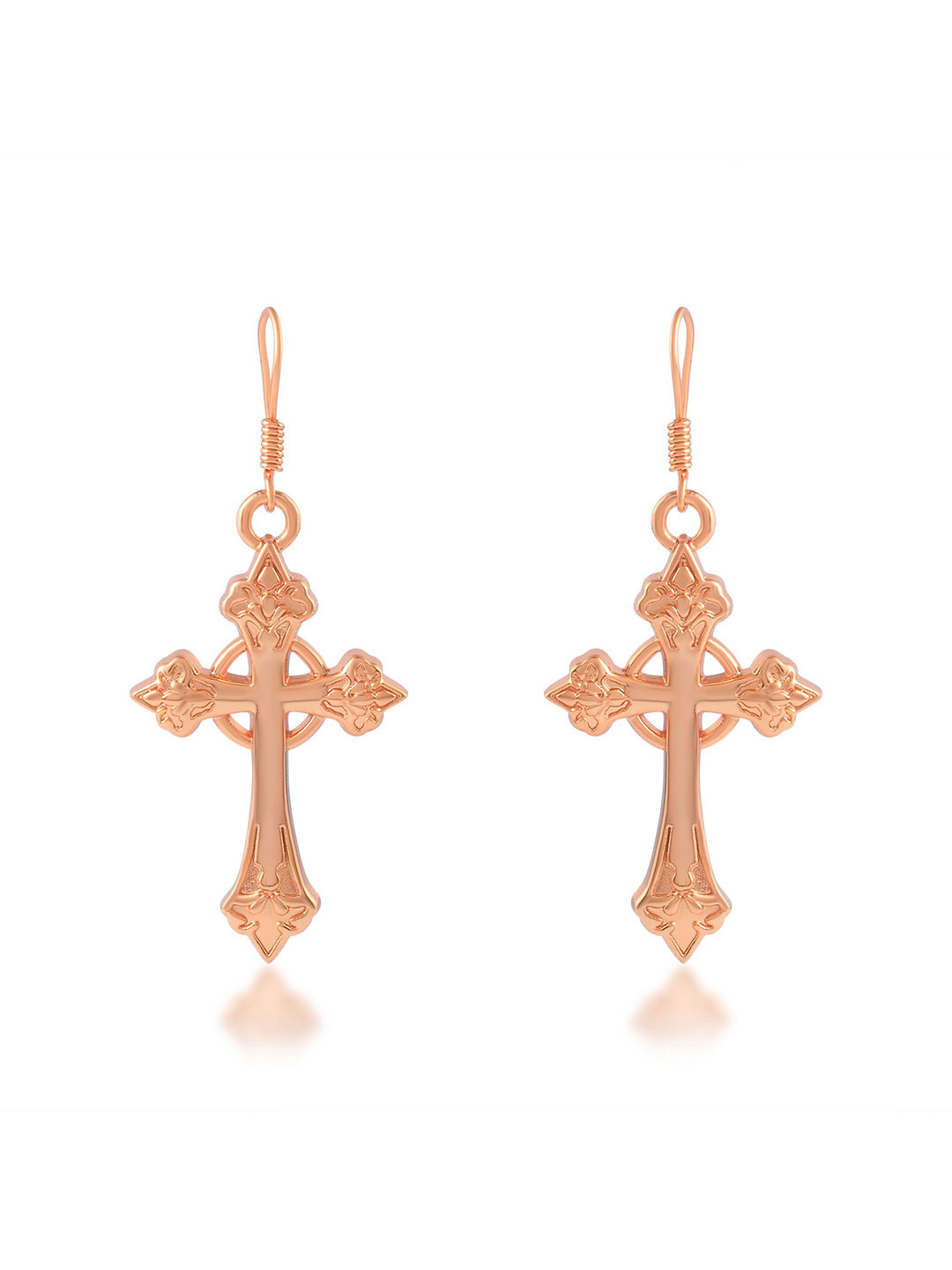 MEMOIR Copper-Plated Christian Spiritual Crucifix Cross Contemporary Drop Earrings