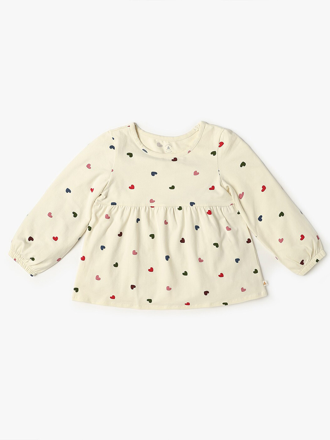 GAP Infant Girls Conversational Print Puff Sleeves Pleated Pure Cotton Top