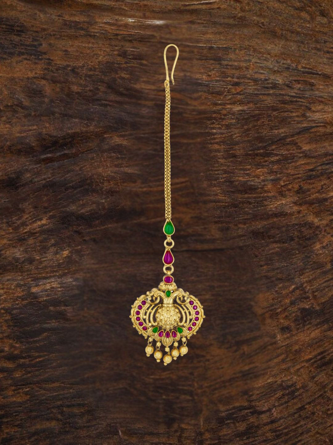 South Temple Jewellery Gold-Plated Artificial Stones and Beads Studded Maang Tikka Head Jewellery