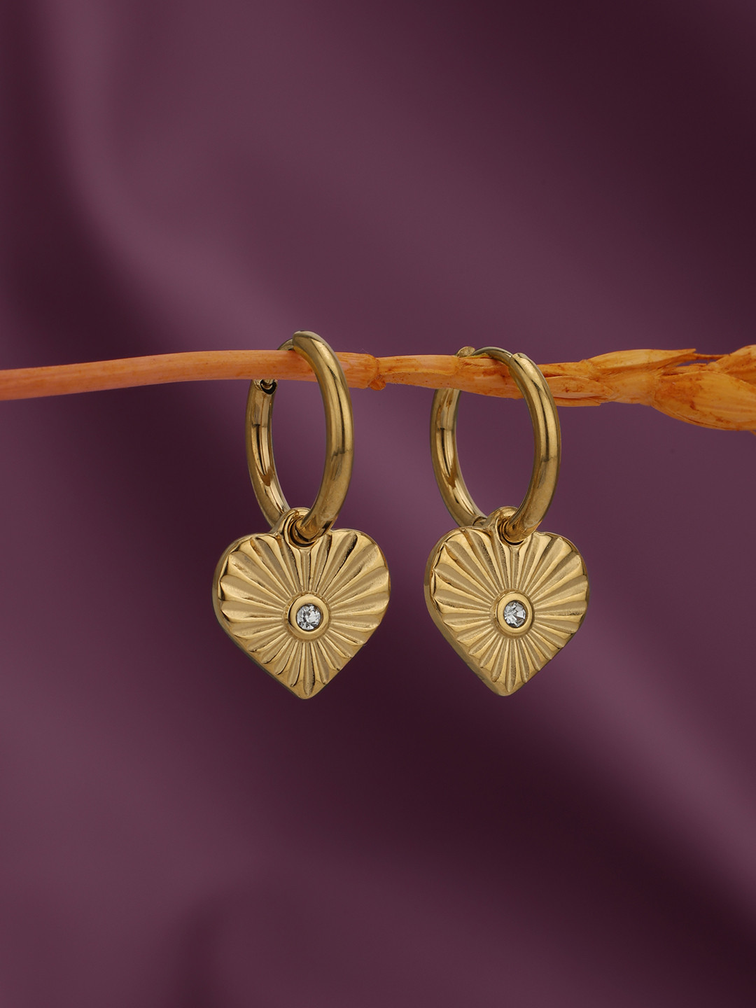 Carlton London 18kt Gold Plated Dangling Heart CZ Hoop Earring