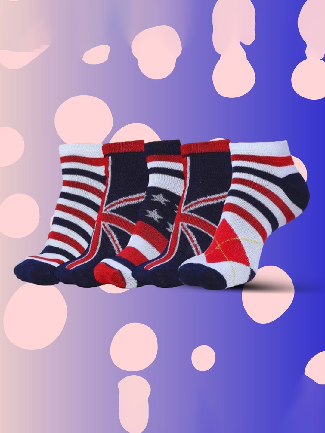 MJE Men Pack Of 5 Flag Patterned Ankle Length Socks