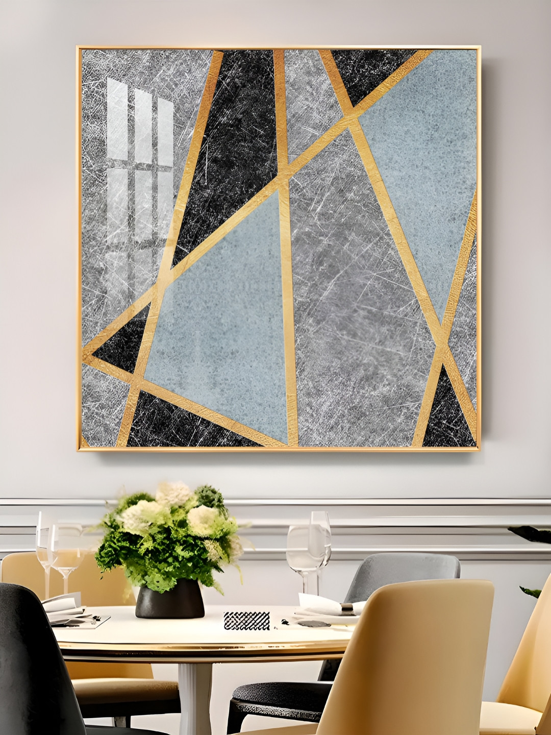 THE NEXT DECOR Grey Modern Muse Glass Finish Square Wall Art