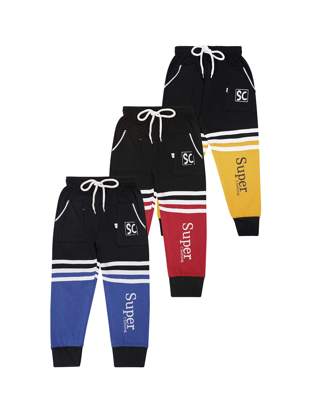 Super Clothing Kids Pack Of 3 Brand Logo Printed Cotton Joggers