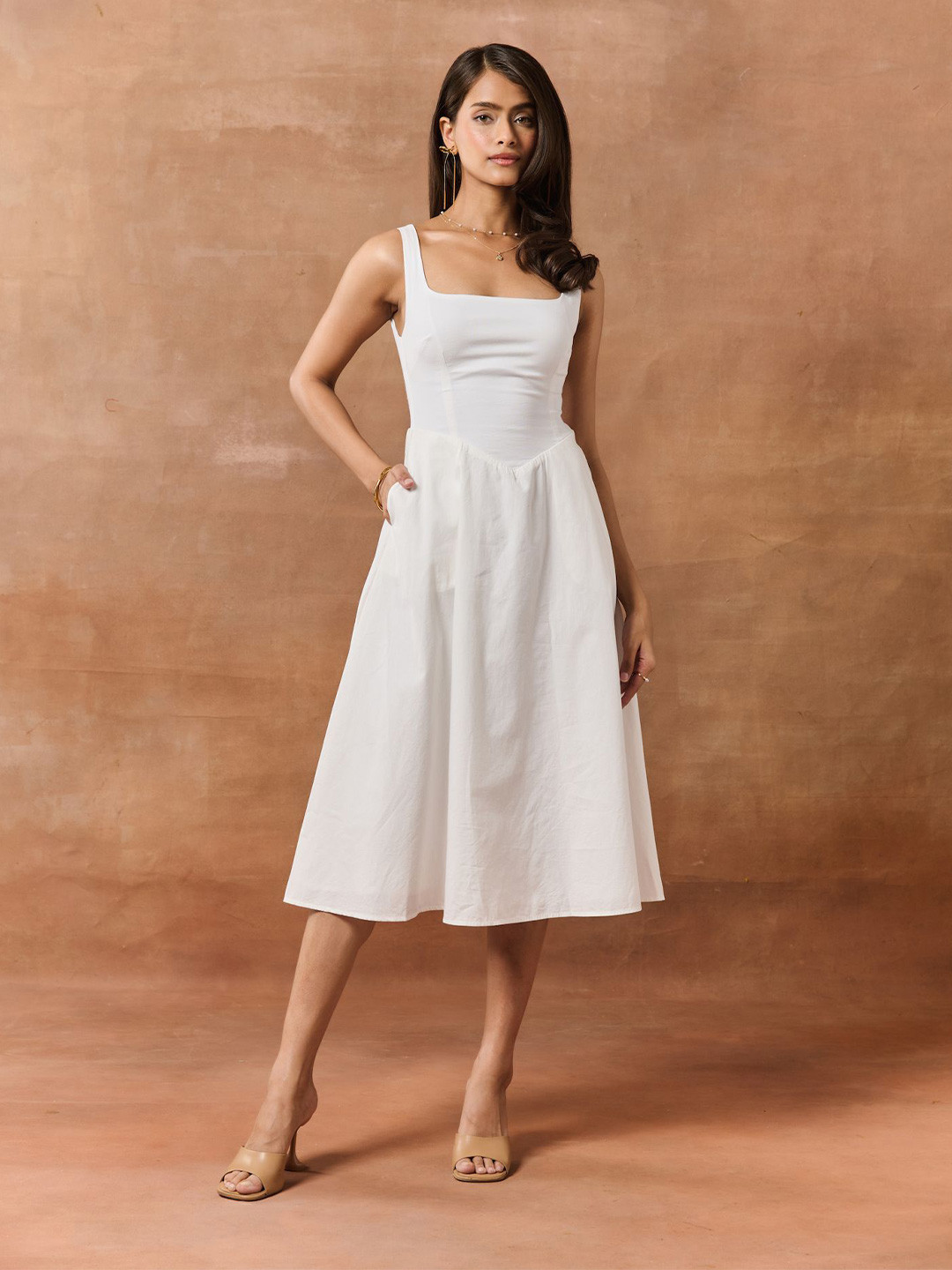 Lea Clothing Co. Kornelia White Fit and Flare Midi Dress