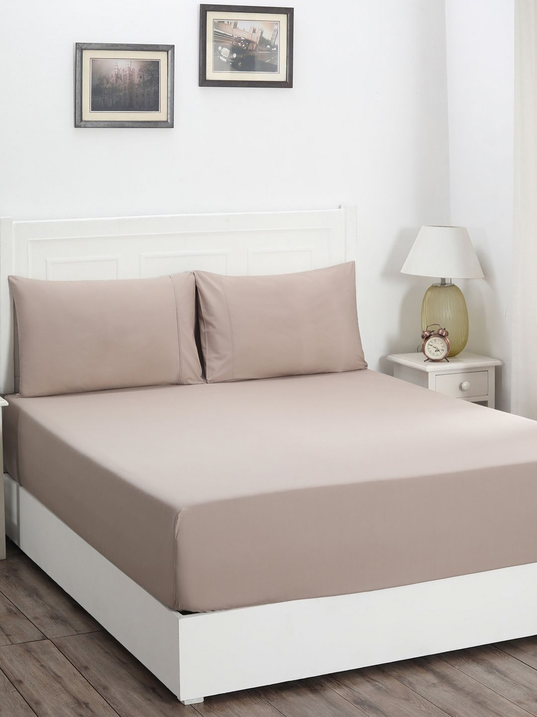 MASPAR 100% Cotton Solid King Size Bedsheet With 2 Pillow Case- 275x275CM