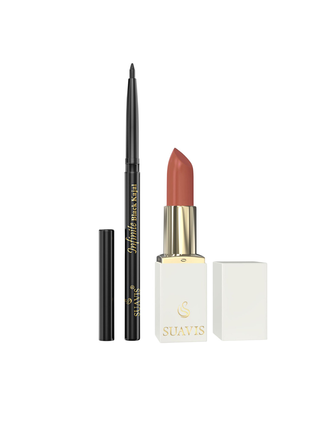 SUAVIS Set Of 2 Long Lasting Lipstick - Red Flame - 106 & Kajal Black - 401