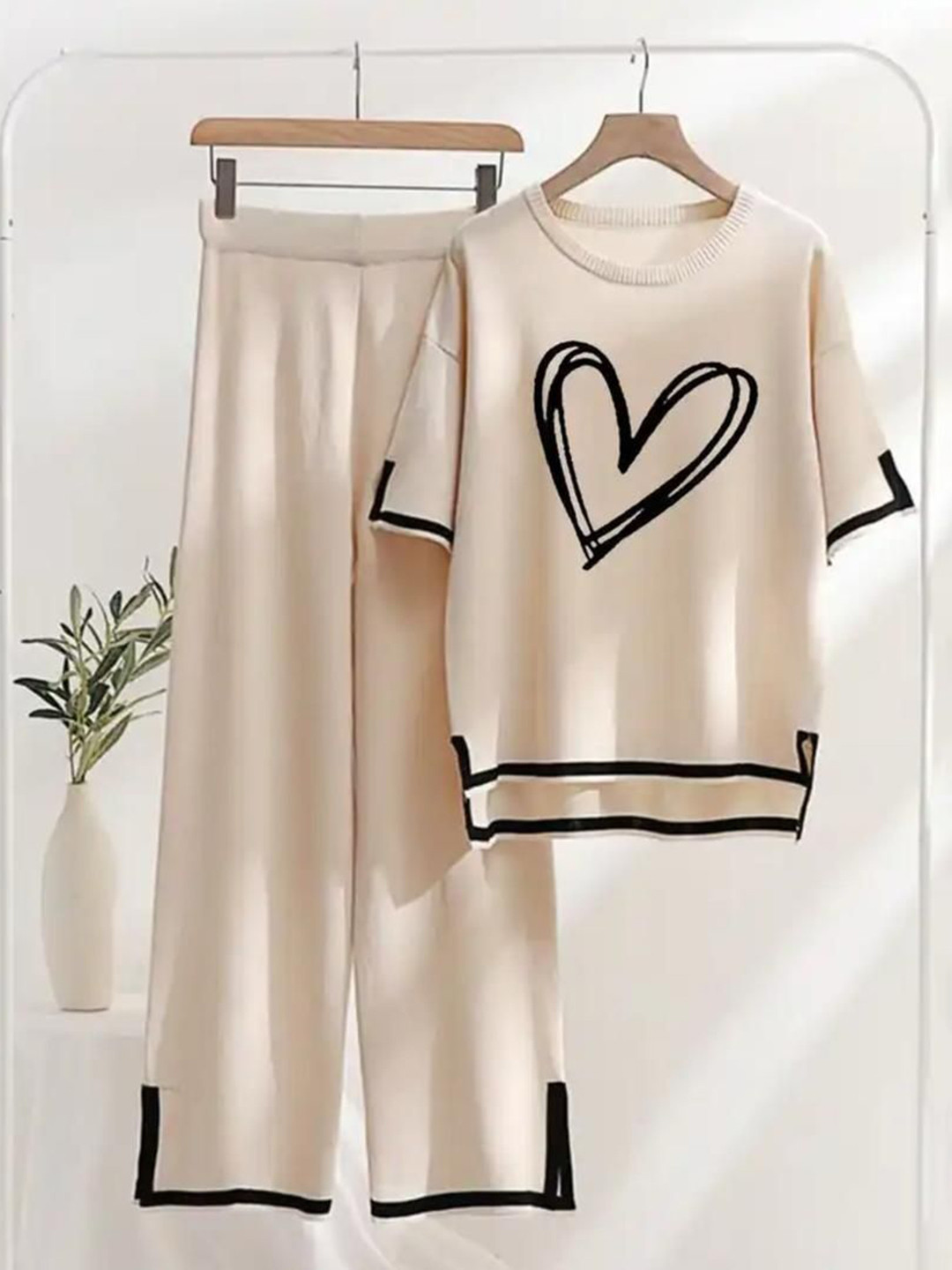 Miss Mosa By Akanksha  Beige Baxter Heart Knitted Cotton Co-ord Set