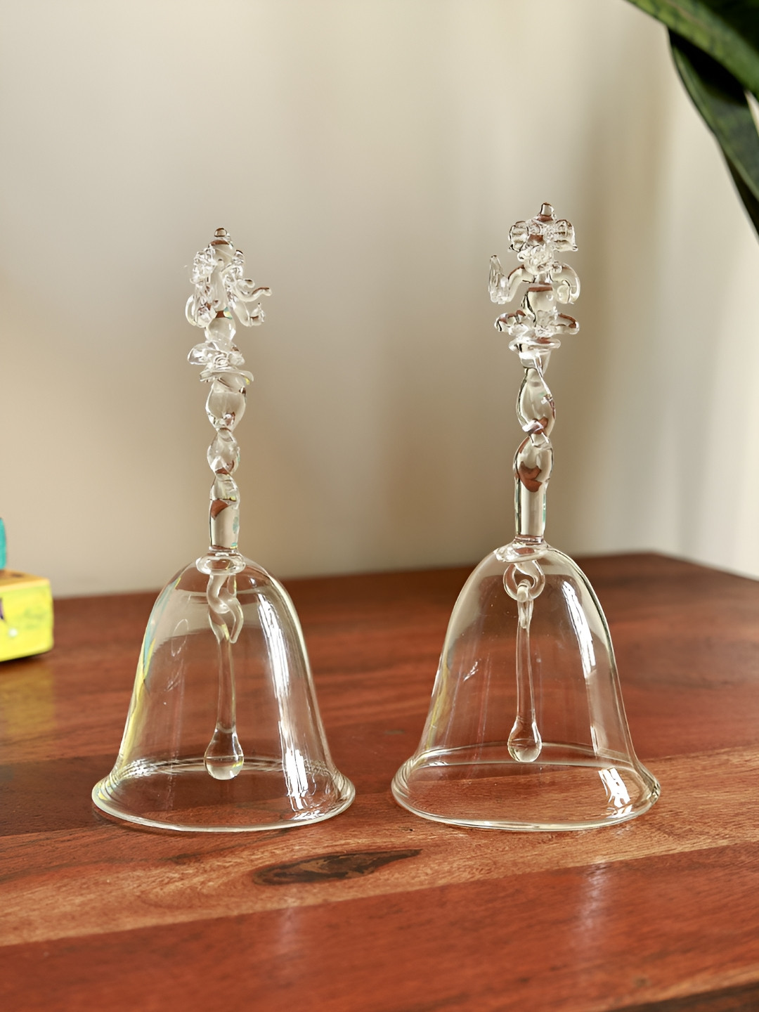 Unravel India 2Pcs Transparent Crystal Glass Pooja Bell