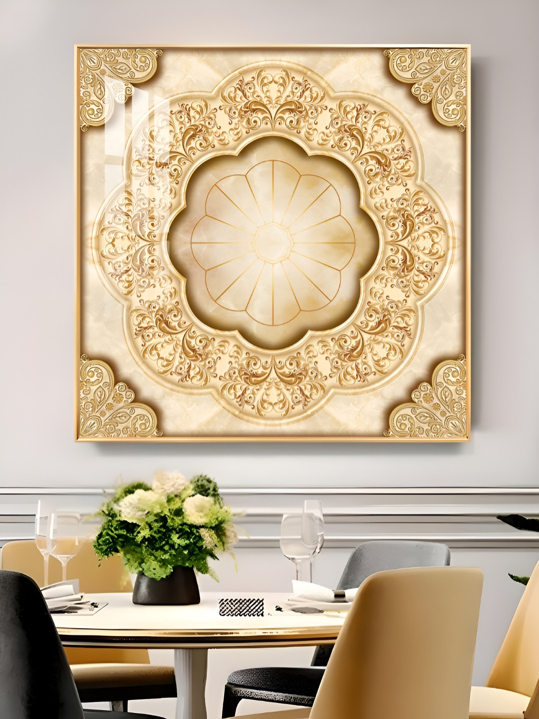 THE NEXT DECOR Masterpiece Glass Finish Canvas Wall Square Paintings Wall Art -18 x 18In