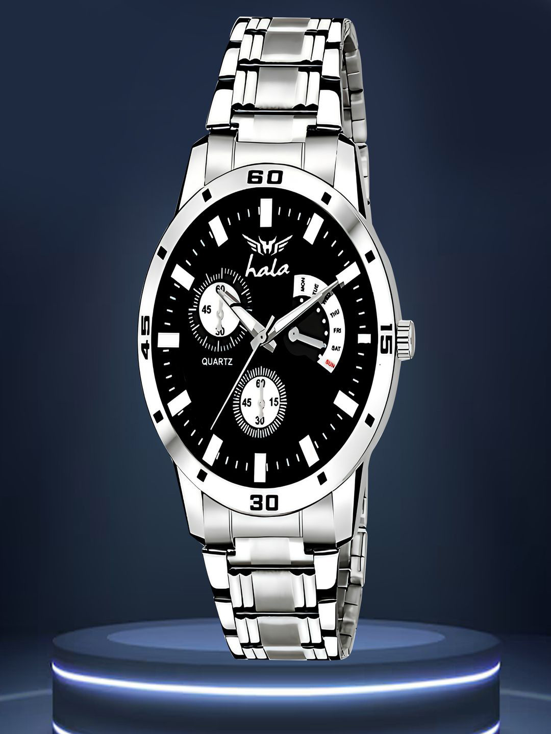Hala Men Aluminium Dial & Stainless Steel Straps Analogue Watch Hala-8185-Black