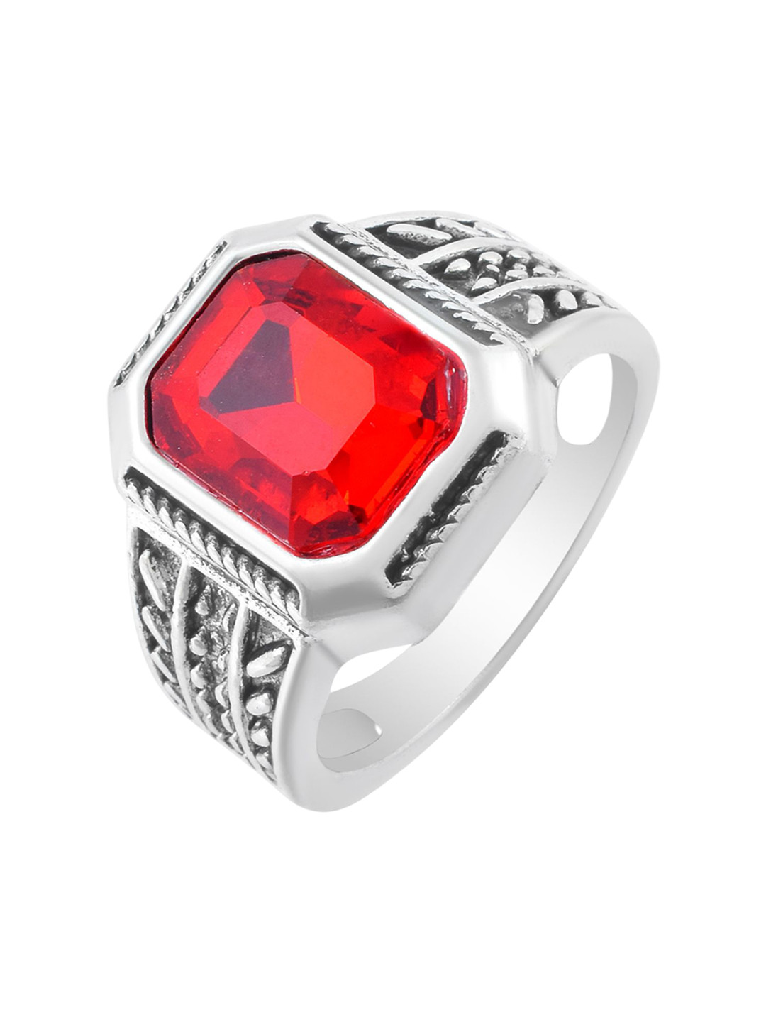 MEMOIR Men Sliver Plated Stone Studded Finger Ring