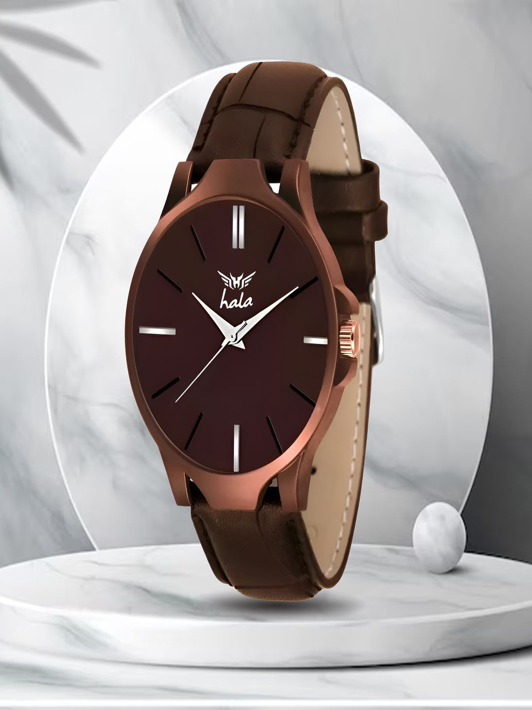 Hala Men Aluminium Dial & Leather Straps Analogue Watch Hala-1045-Brown
