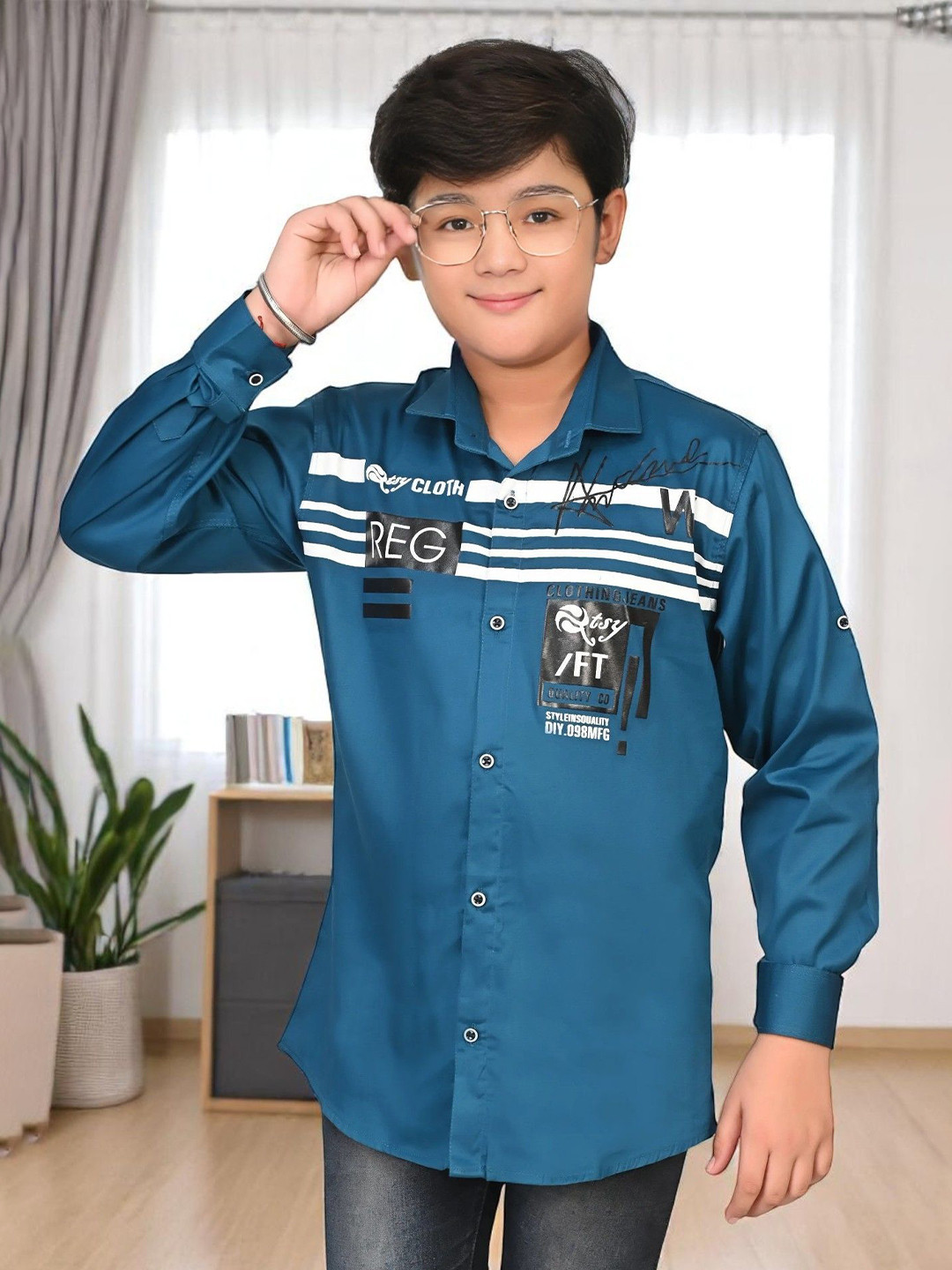 Atly Boys Graphic Printed Spread Collar Casual Shirt