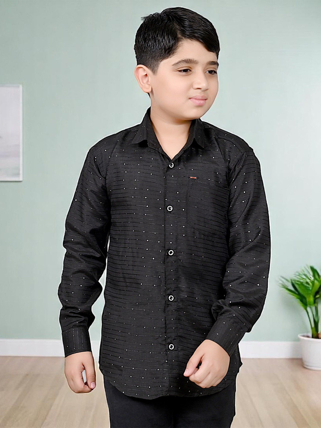 Atly Boys Horizontal Striped Spread Collar Cotton Party Shirt