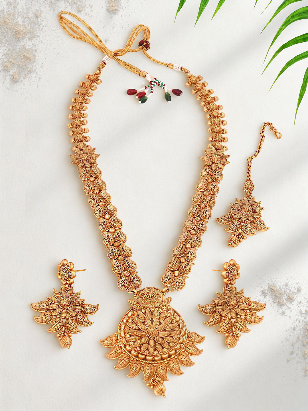 Adwitiya Collection Gold-Plated Traditional Floral & Curry Design Jewellery Set