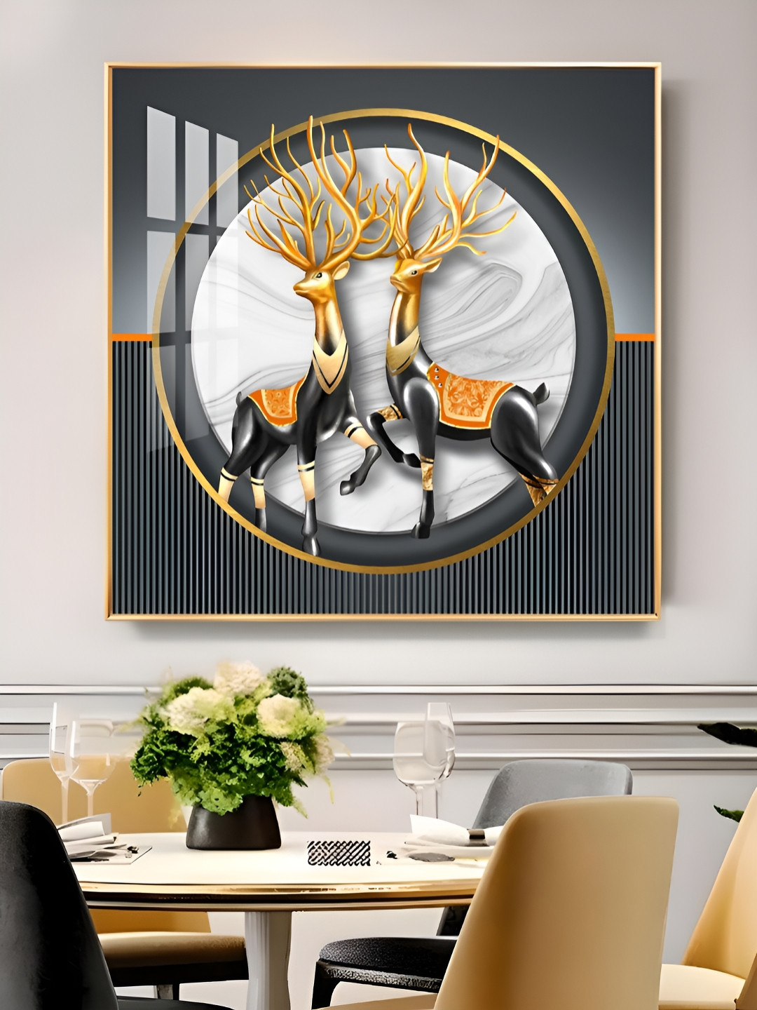 THE NEXT DECOR Gold & Black Deer in Unity Painting Square Wall Art