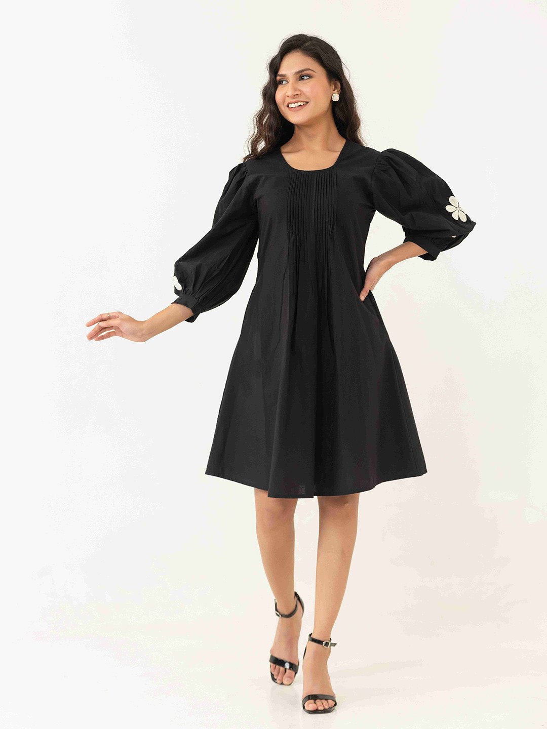 MISRI Puff Sleeve A-Line Above Knee Dress