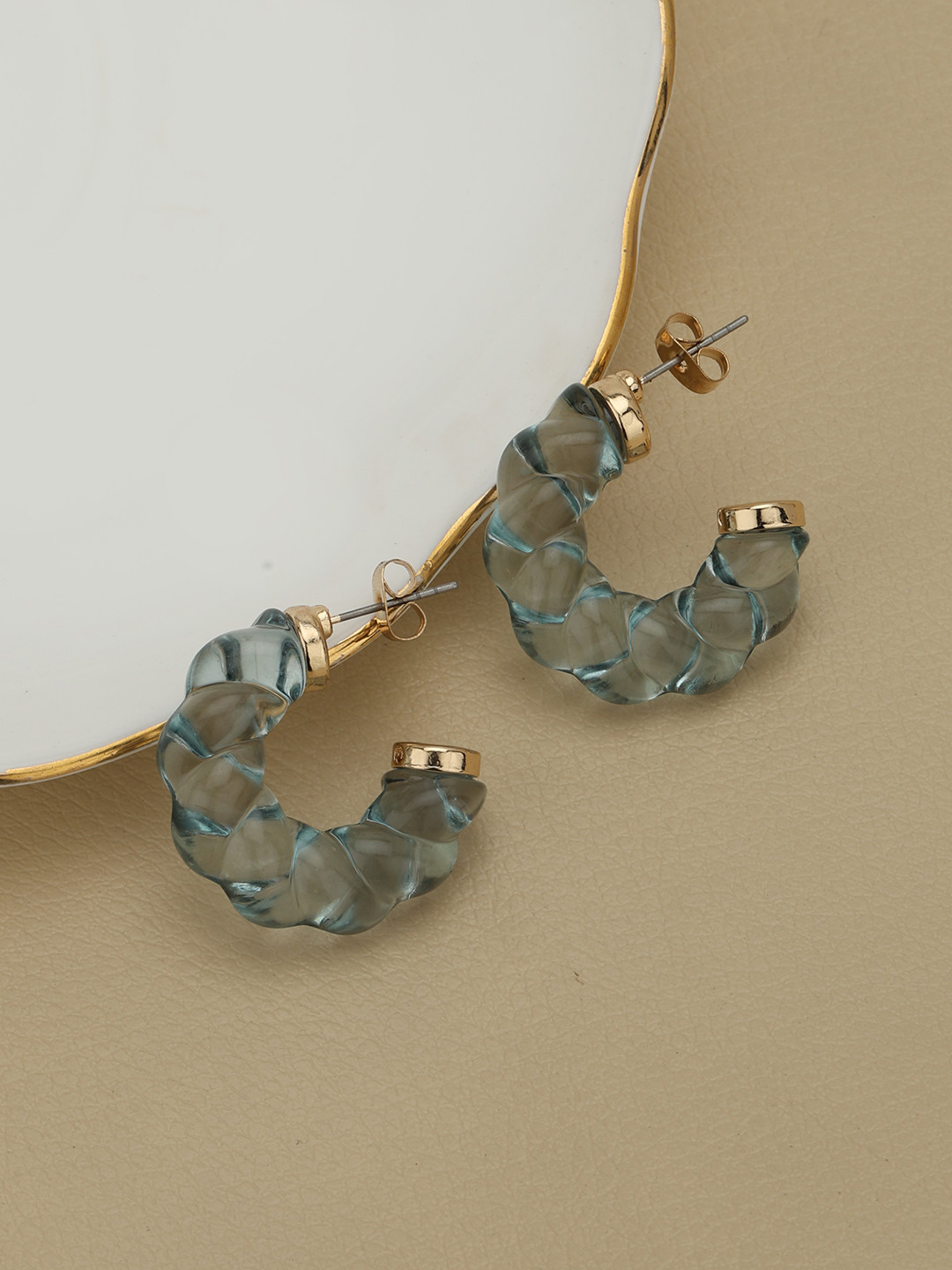 Carlton London Gold Plated with Glass Bead Half Hoop Earring