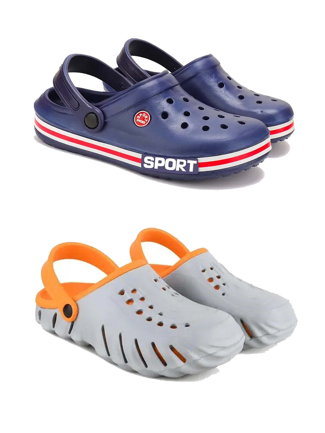 PENNEN Men Pack Of 2 Self Designed Clogs Flip Flops