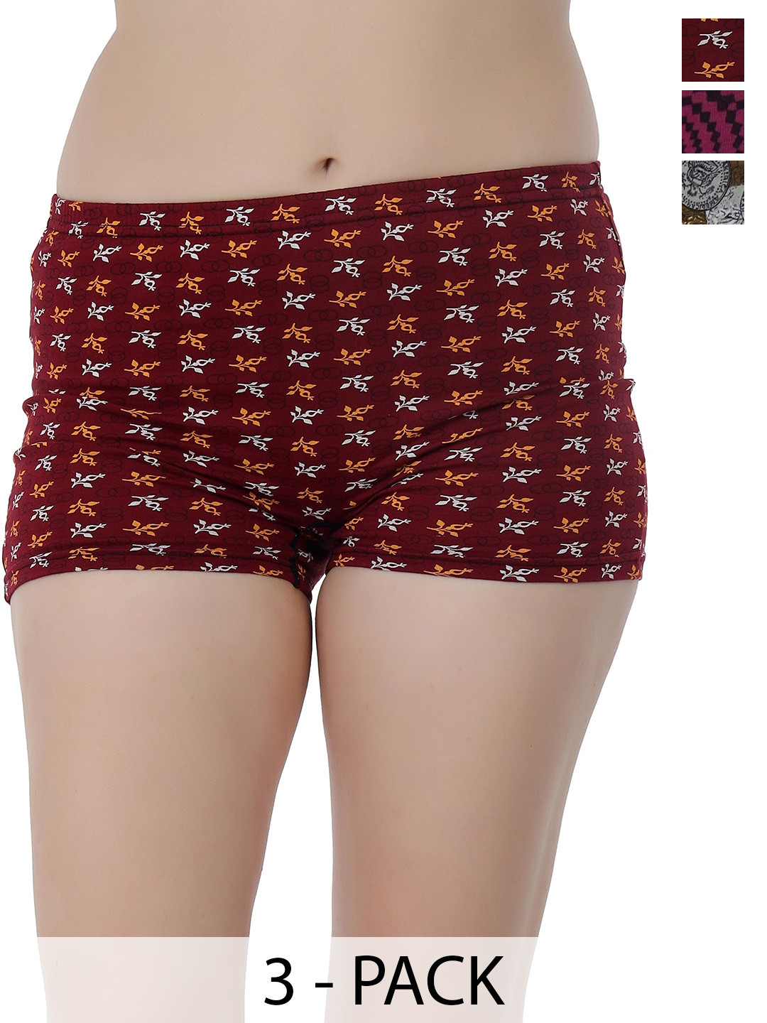 SELFCARE Pack Of 3 Printed Mid-Rise Breathable Boyshort Briefs SN3574