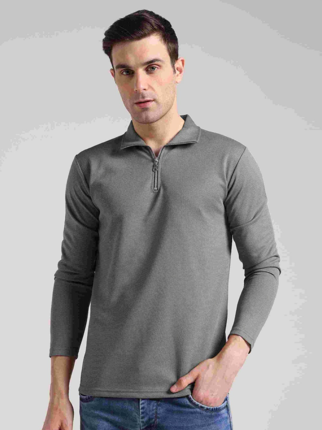 INDICLUB Men Solid Polo Collar Cotton T-shirt
