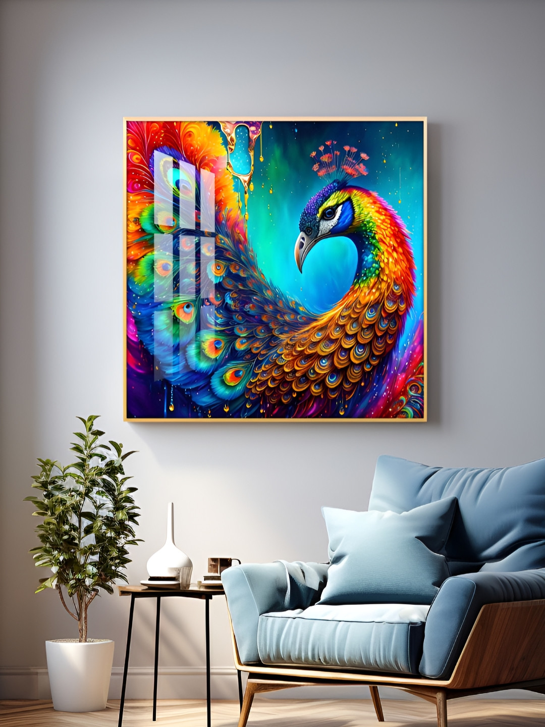 THE NEXT DECOR Yellow & Blue Peacock Elegance Wall Art